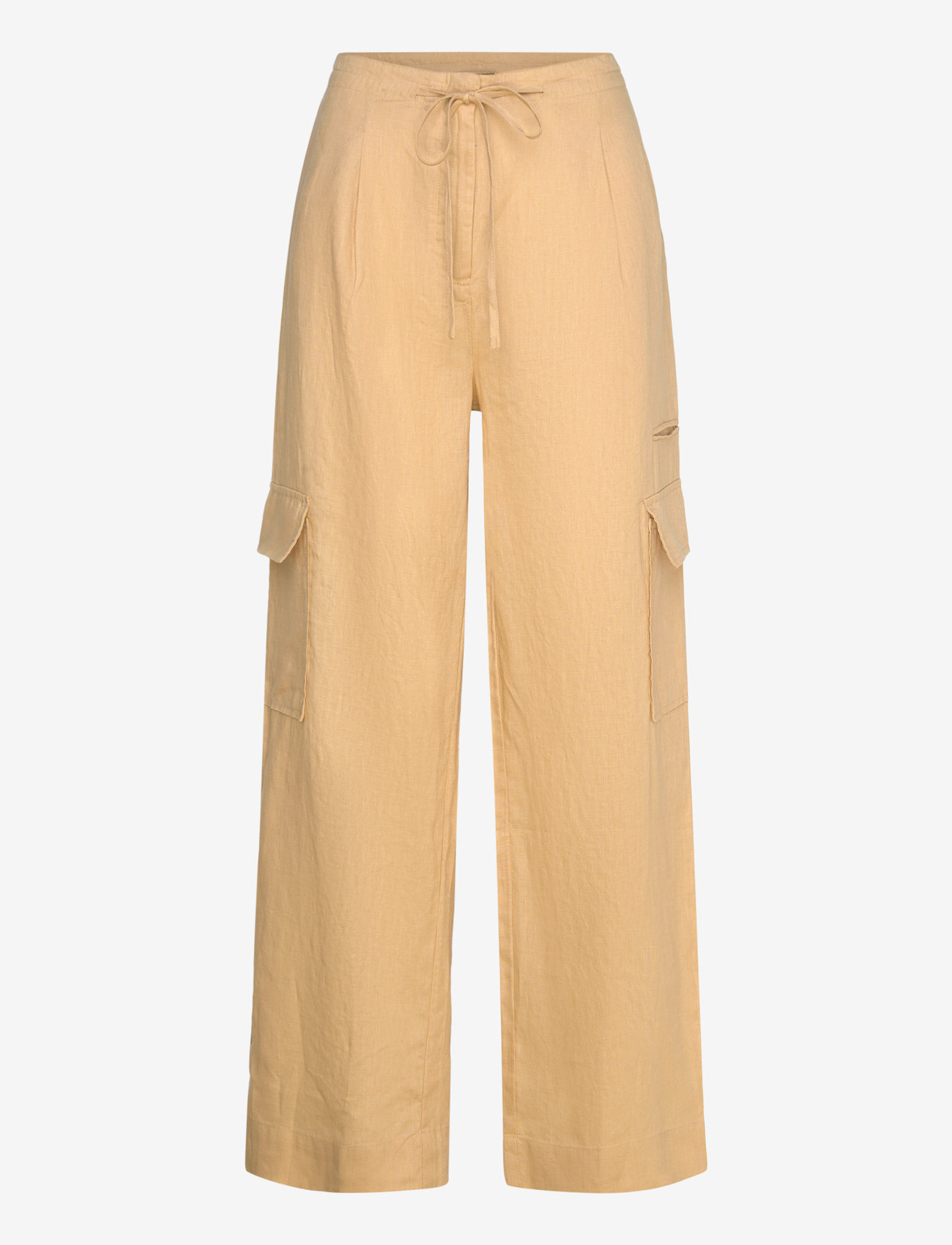 Mango - Linen cargo trousers - hørbukser - medium yellow - 1