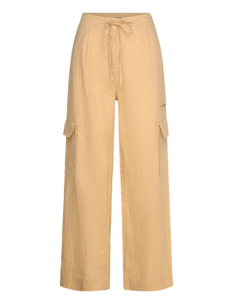 Mango - Linen cargo trousers - hørbukser - medium yellow - 1