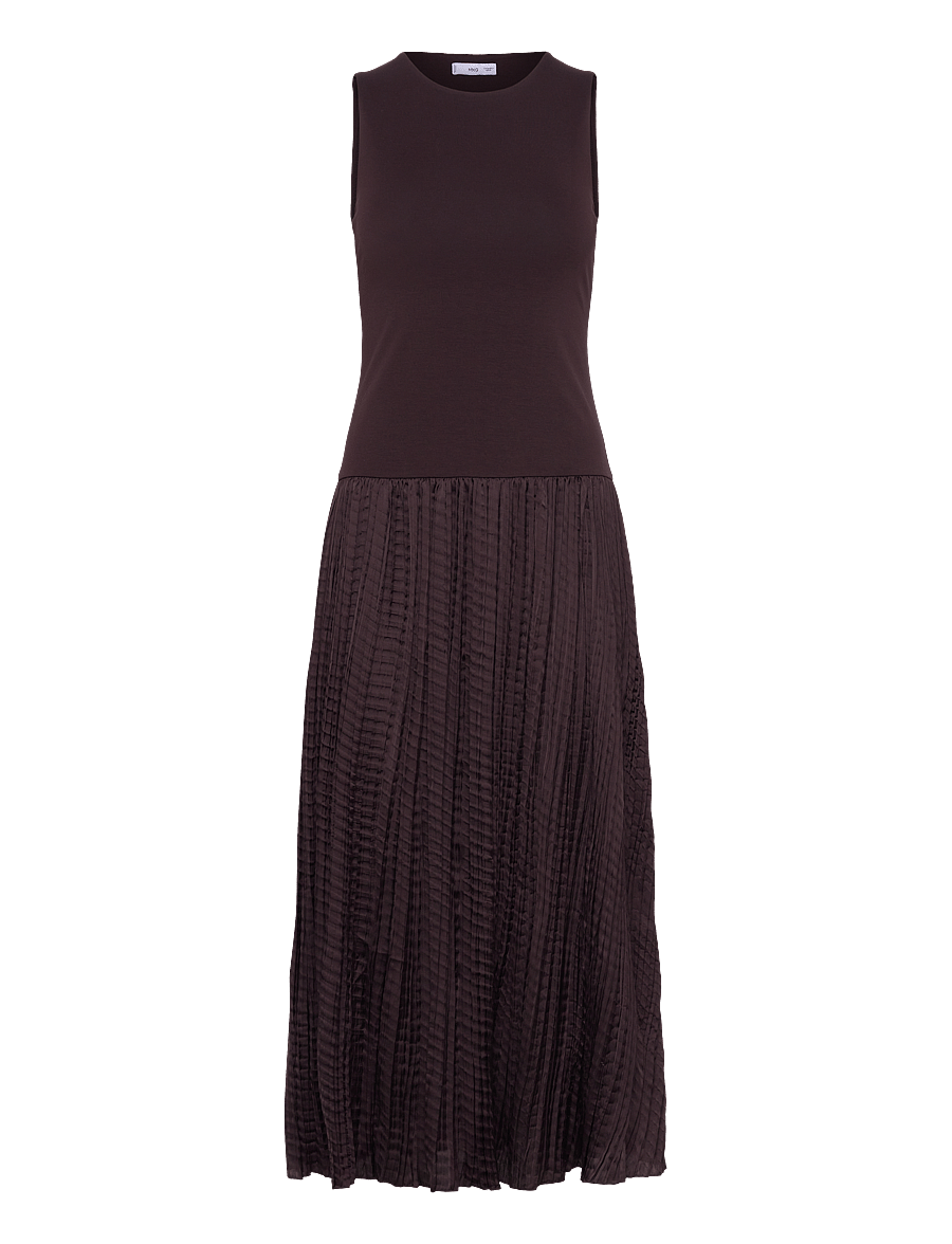 Mango - Combined-fabric long dress - brown - 1