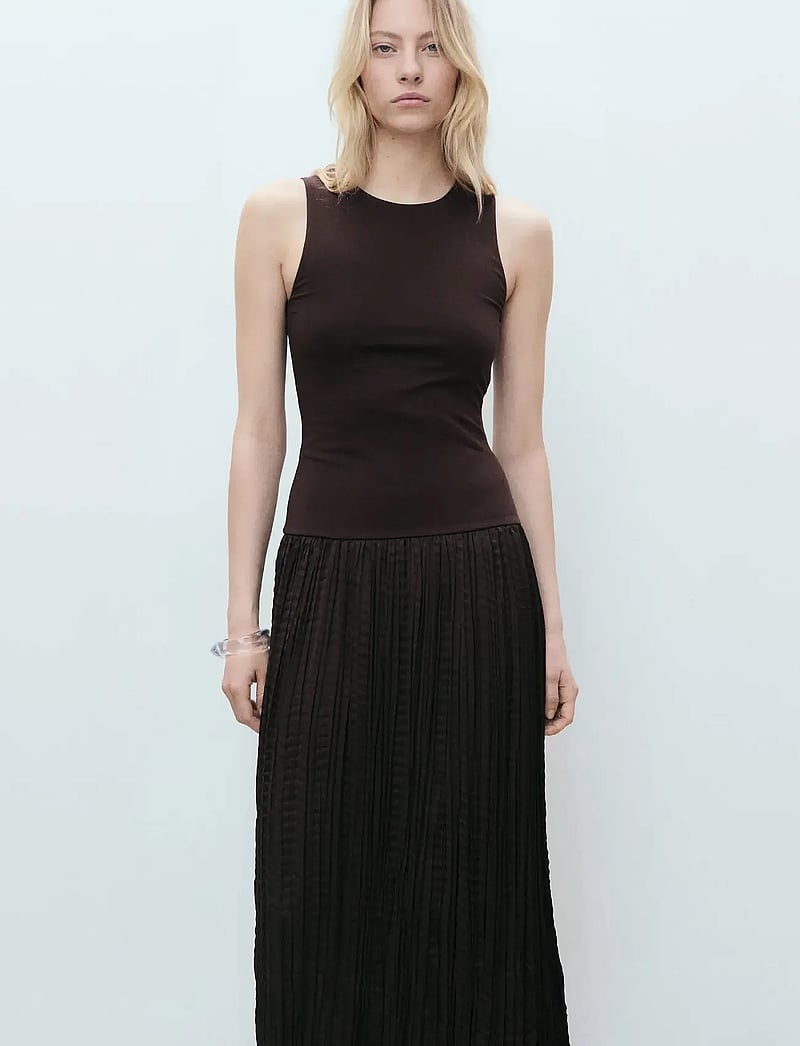 Mango - Combined-fabric long dress - t-paitamekot - brown - 0