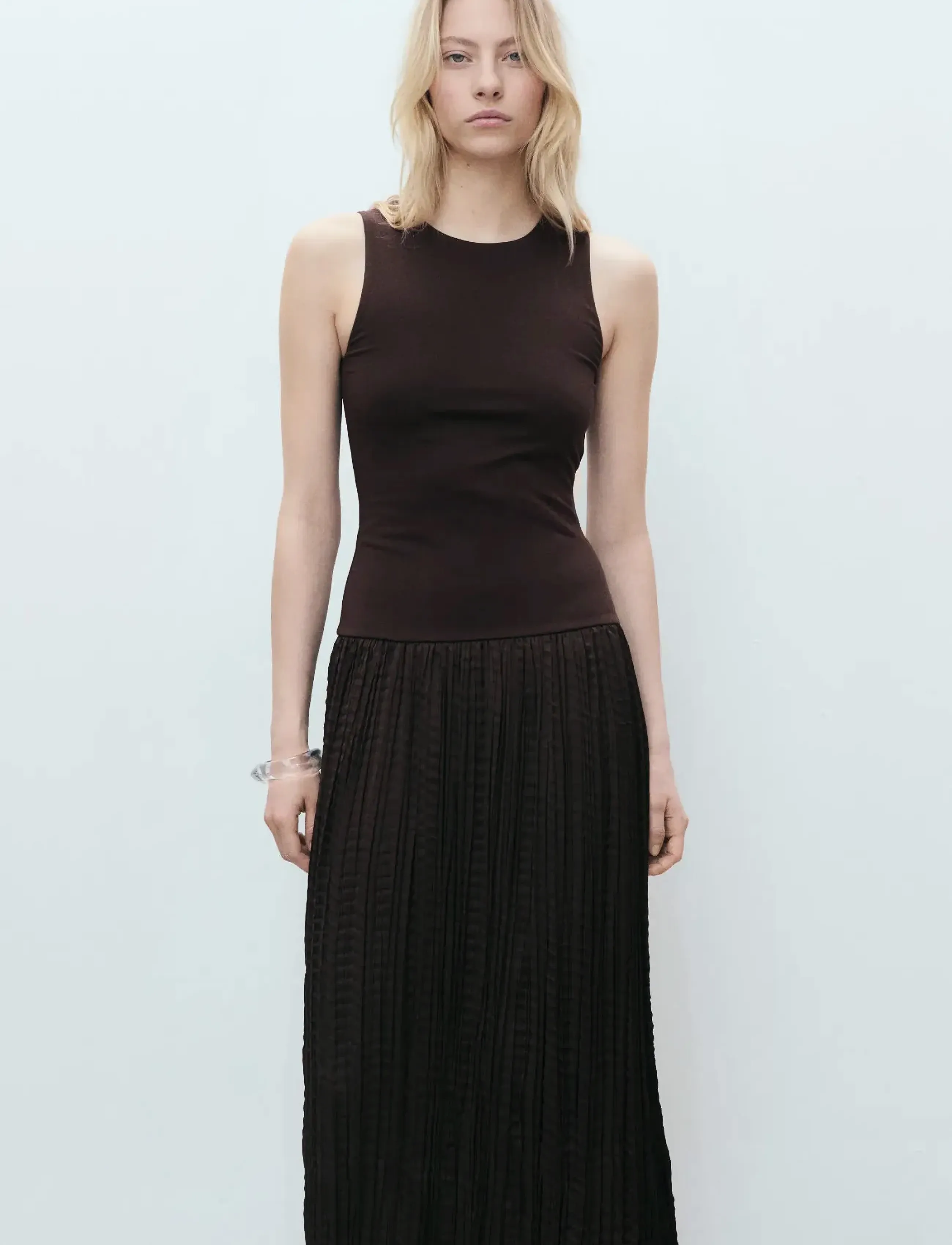 Mango - Combined-fabric long dress - brown - 0