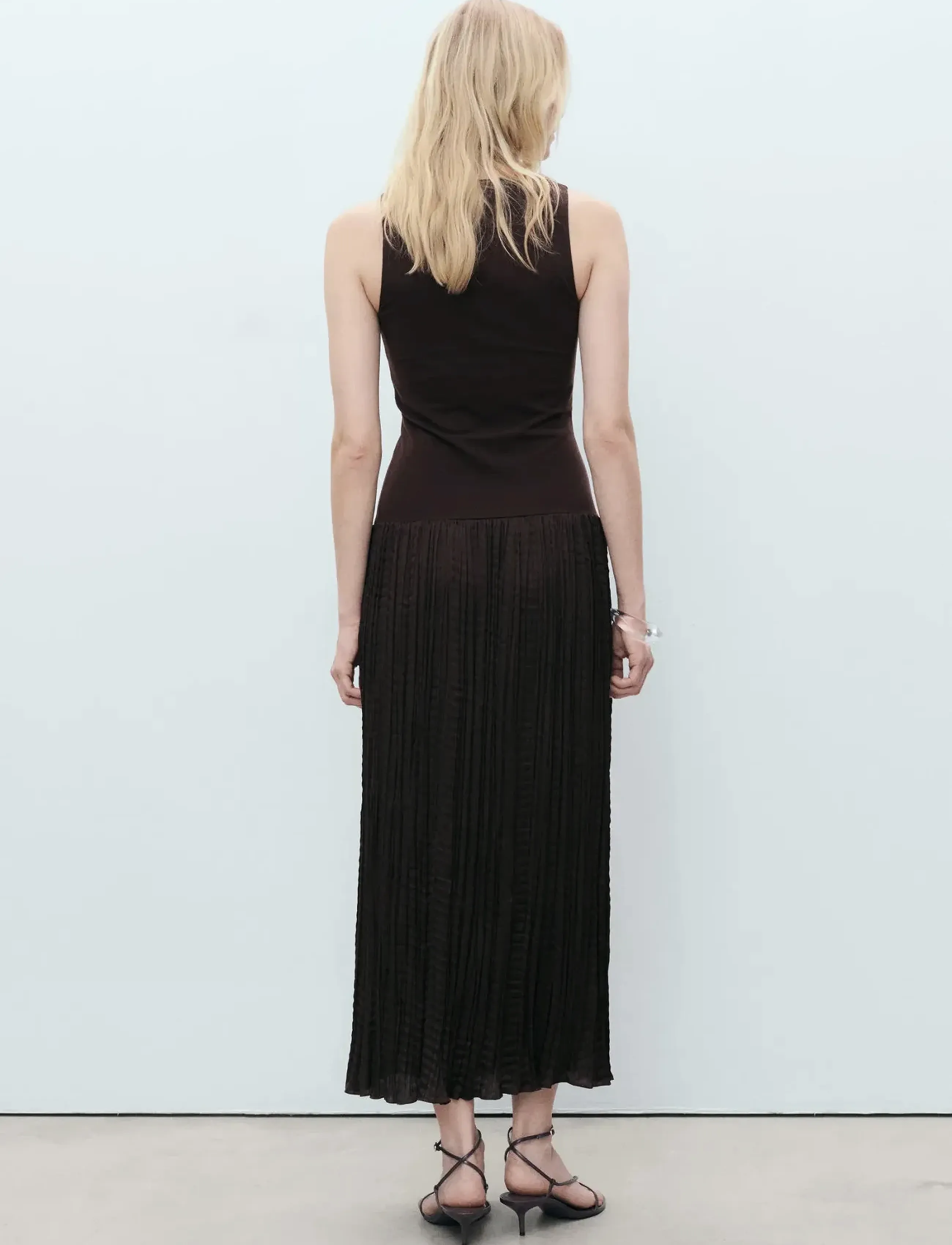 Mango - Combined-fabric long dress - brown - 3