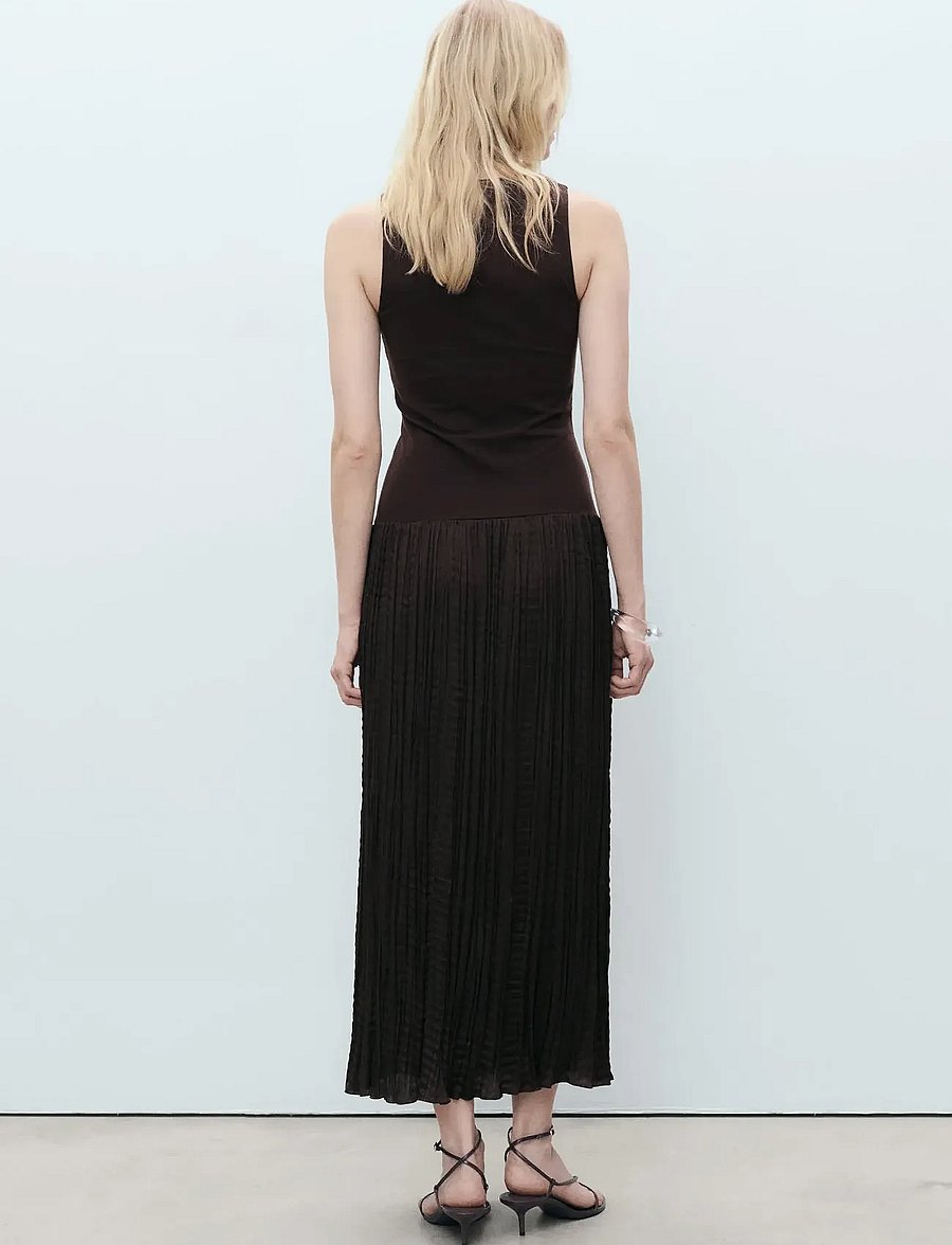 Mango - Combined-fabric long dress - brown - 3