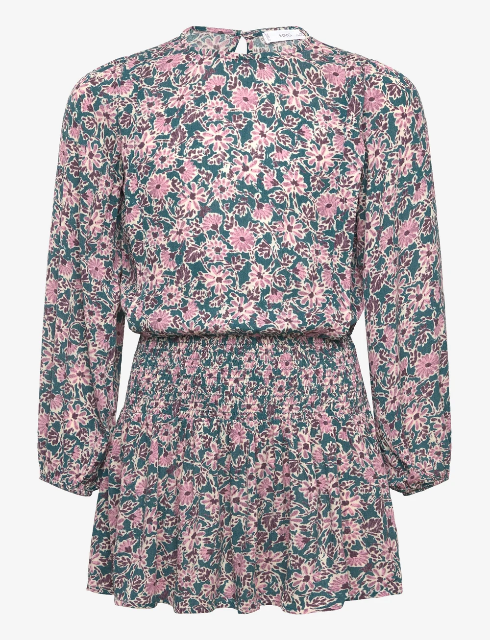 Mango - Ruched detail flower dress - långärmade vardagsklänningar - pink - 0