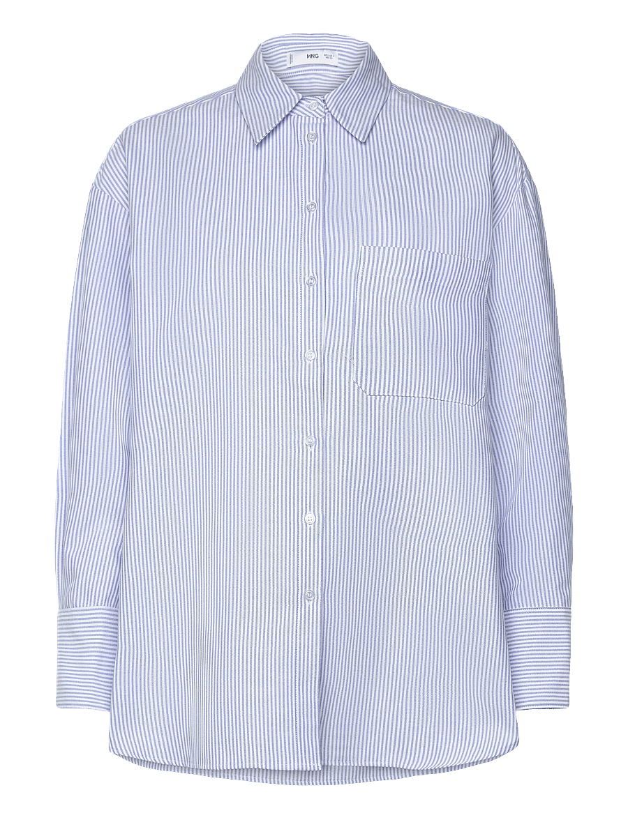 Mango - Striped cotton shirt - langärmlige hemden - lt-pastel blue - 0