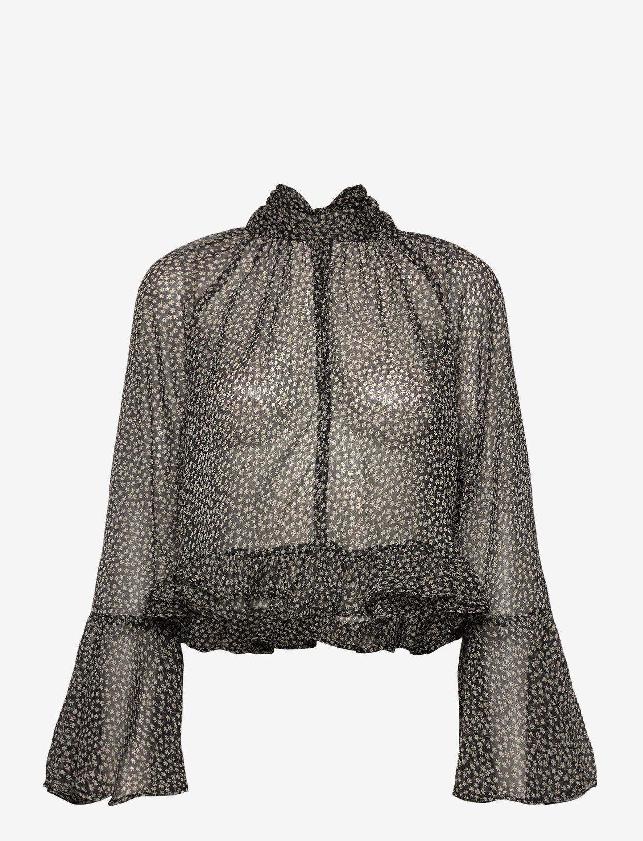 Mango - Floral-print blouse with ruffles - long-sleeved blouses - black - 0