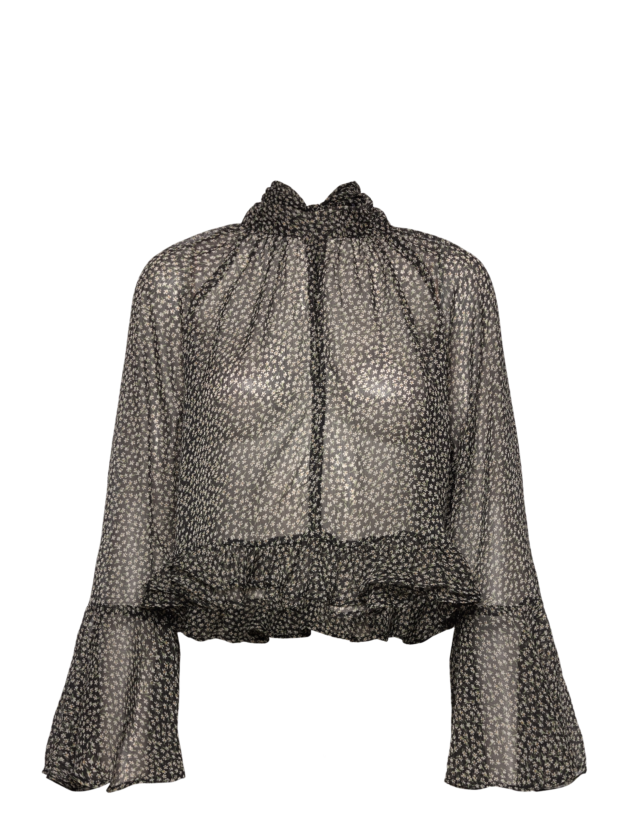 Mango Floral-print blouse with ruffles - Bluser - BLACK / black