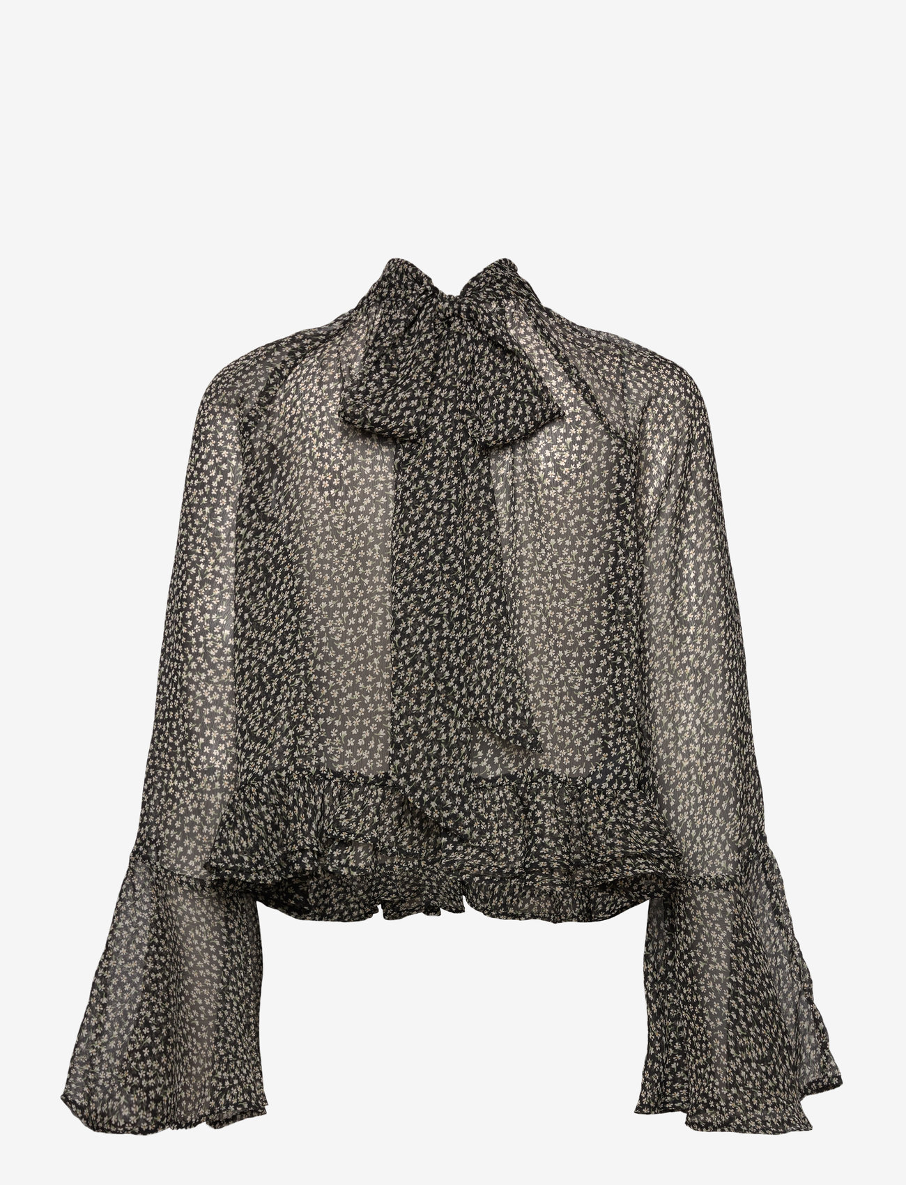 Mango - Floral-print blouse with ruffles - long-sleeved blouses - black - 1