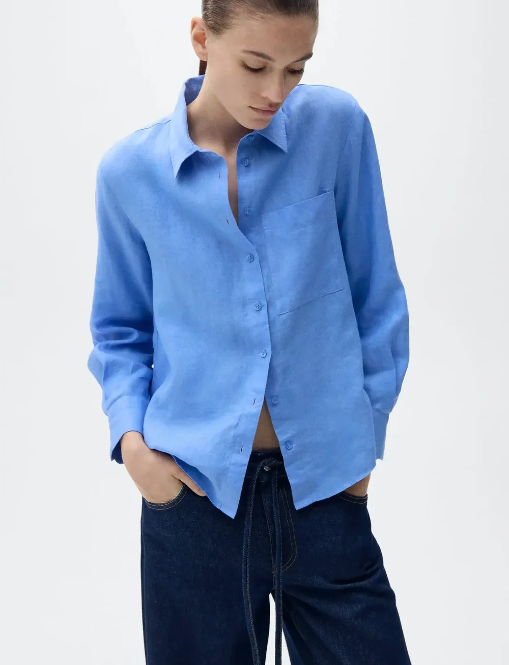 Mango - Pocket linen shirt - leinenhemden - medium blue - 0