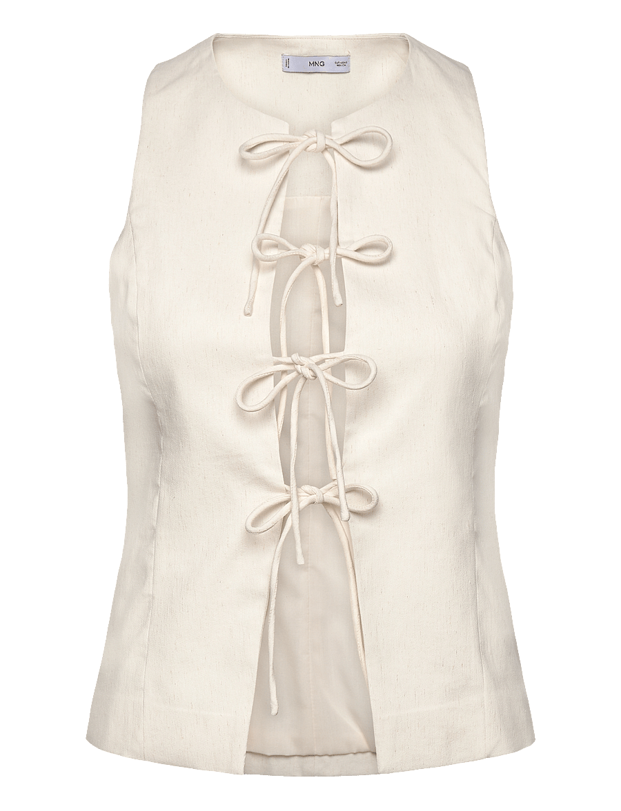 Mango - Linen-blend top with bow - Ærmeløse bluser - light beige - 1