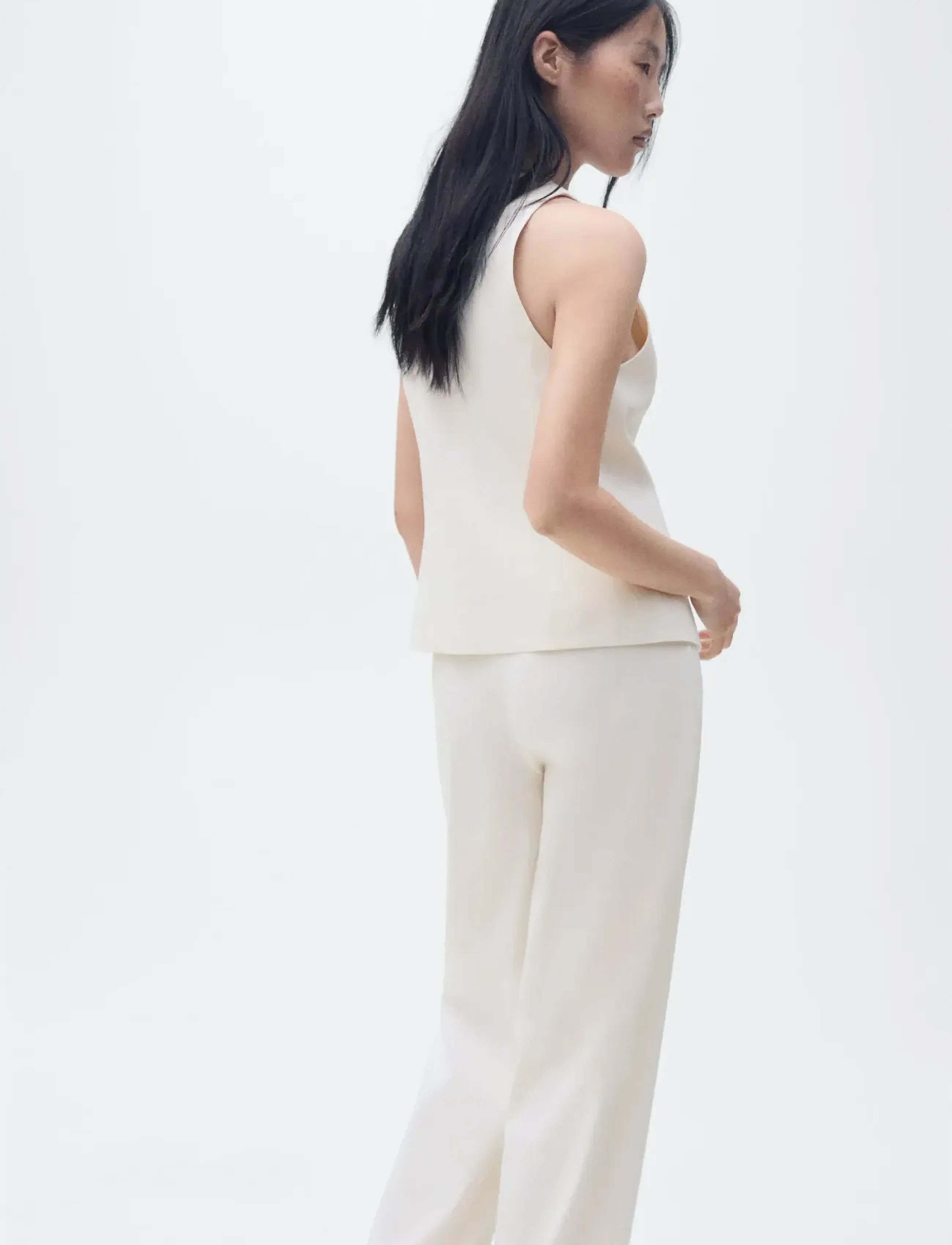 Mango - Linen-blend top with bow - light beige - 3