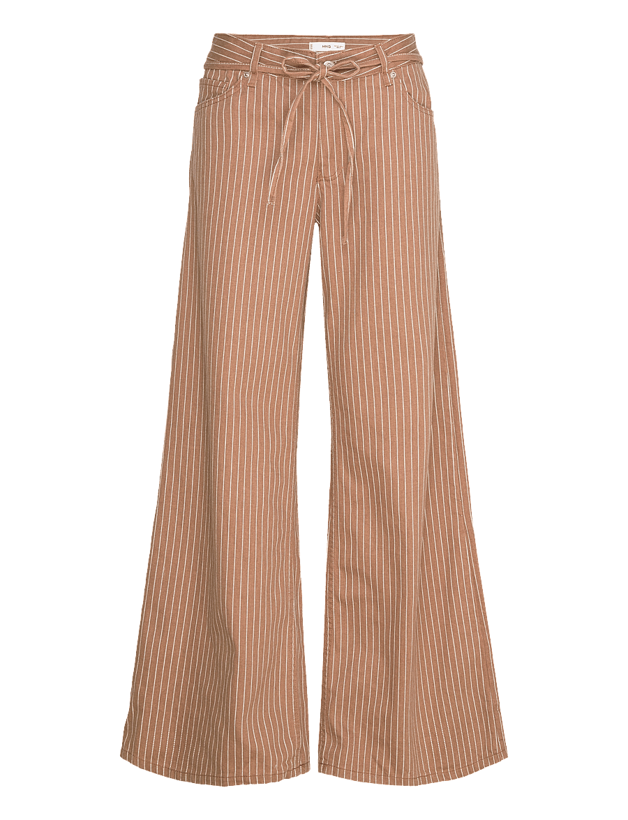 Mango - Wide leg jeans with stripes and belt - vida jeans - medium brown - 1