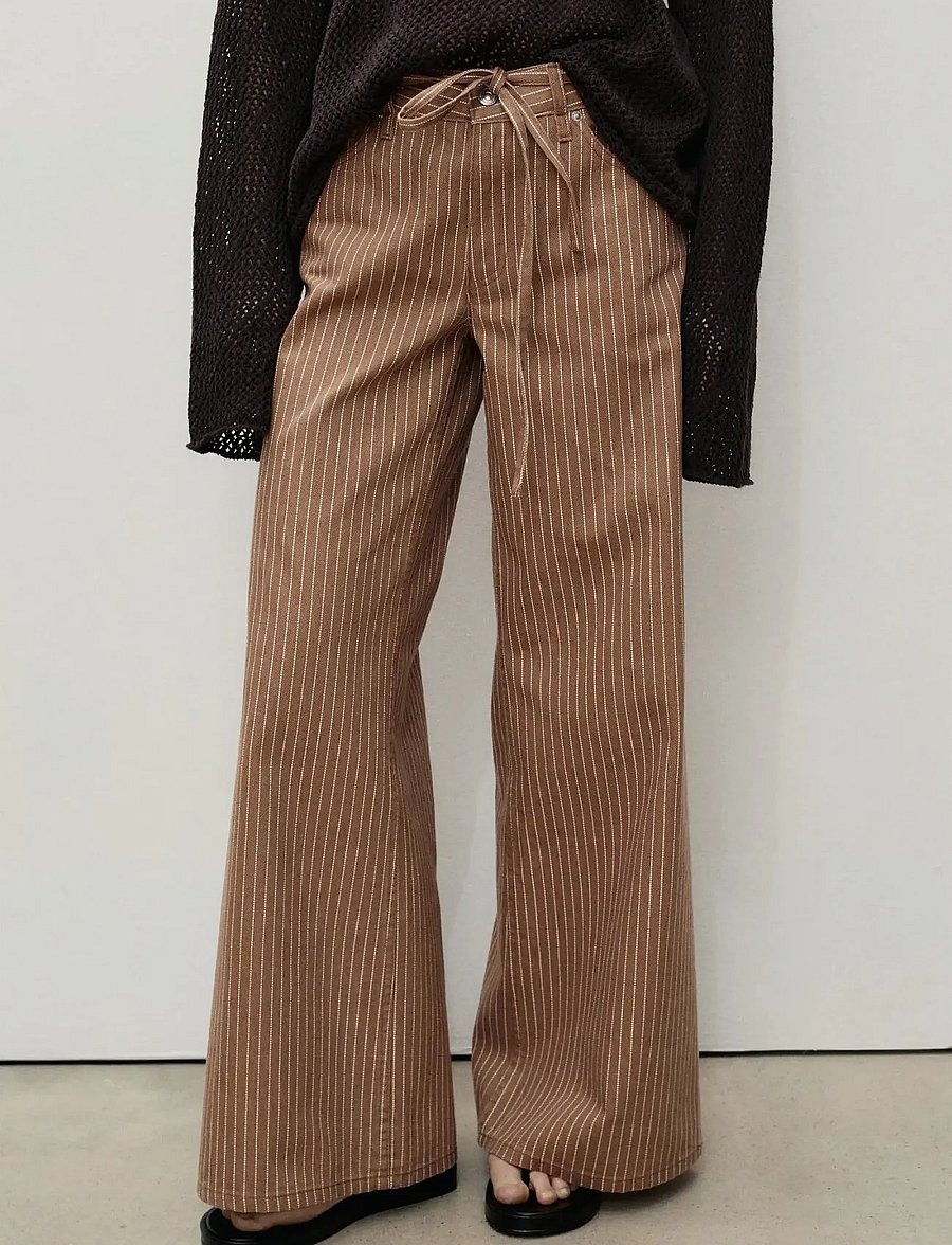 Mango - Wide leg jeans with stripes and belt - vida jeans - medium brown - 0