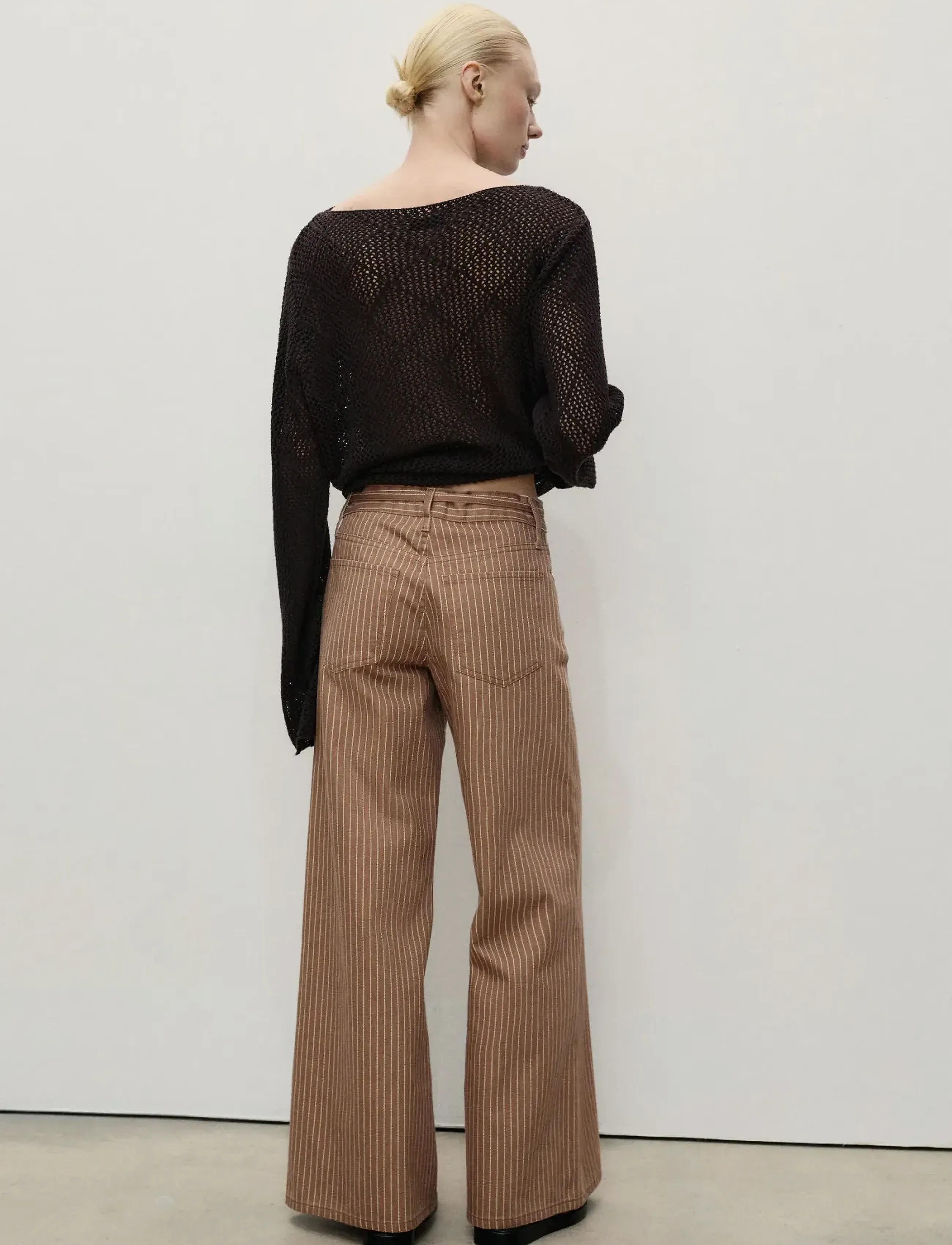 Mango - Wide leg jeans with stripes and belt - vida jeans - medium brown - 3