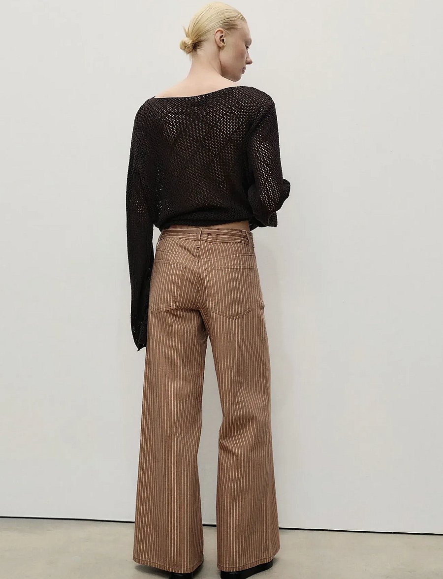 Mango - Wide leg jeans with stripes and belt - vida jeans - medium brown - 3
