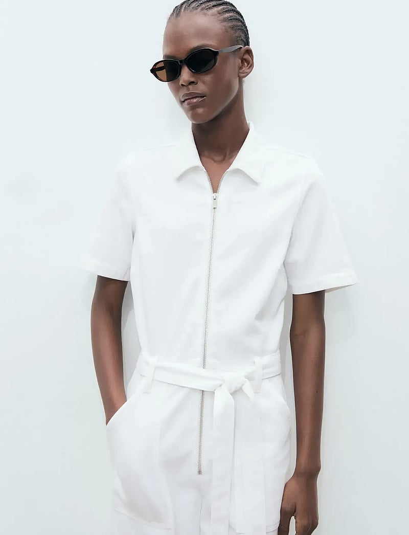 Mango - Denim jumpsuit belt - jumpsuits - white - 0