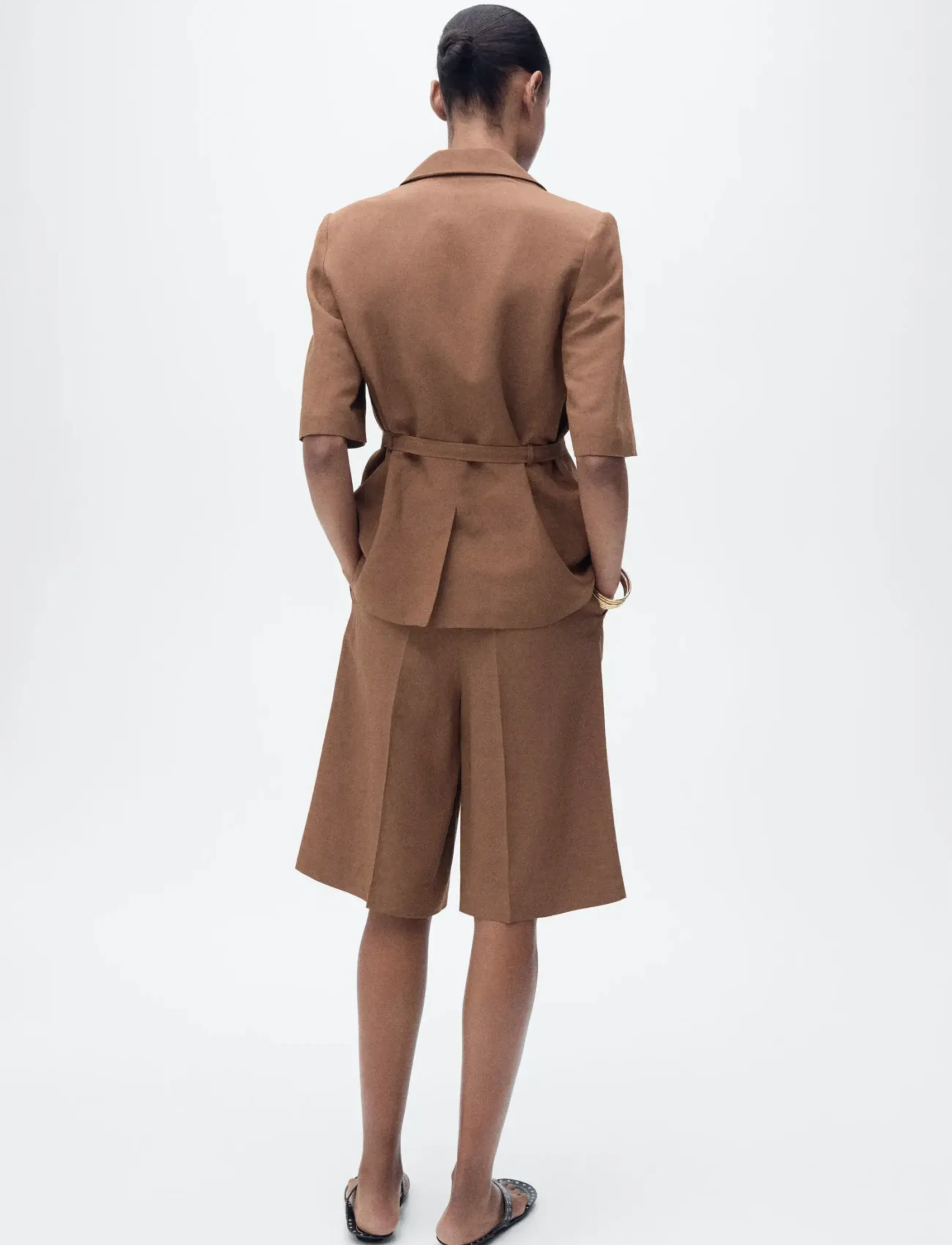 Mango - Linen-blend suit bermuda shorts - dark brown - 3