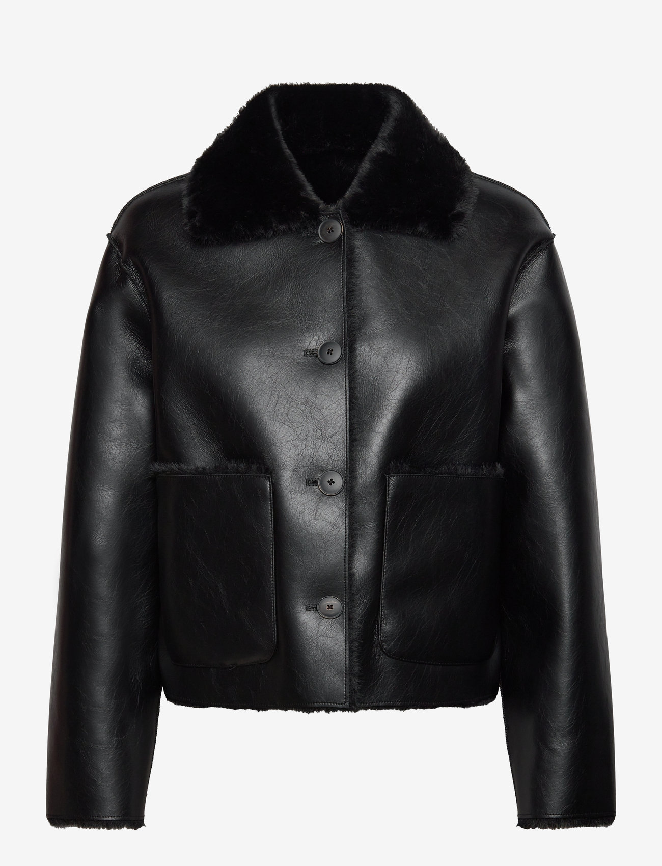 Mango - Double-sided leather-effect jacket with pockets - forårsjakker - black - 0