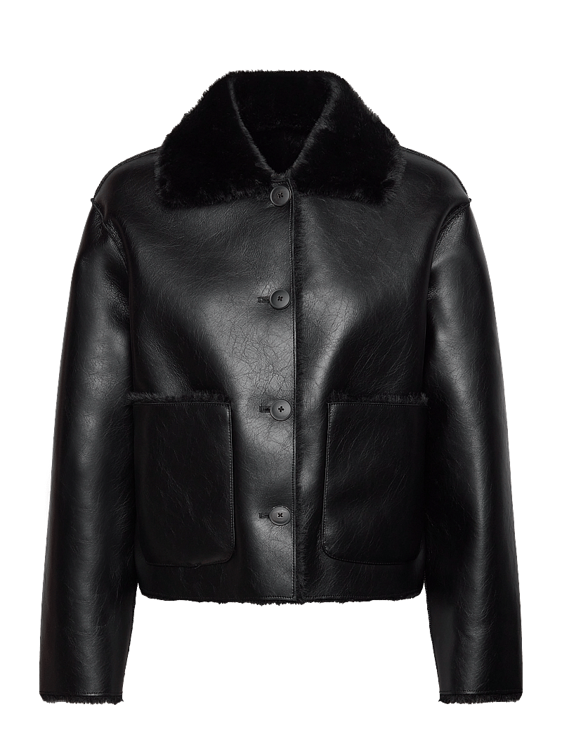 Mango - Double-sided leather-effect jacket with pockets - skinnjackor - black - 1