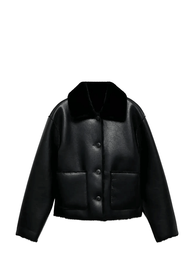 Mango - Double-sided leather-effect jacket with pockets - skinnjackor - black - 3