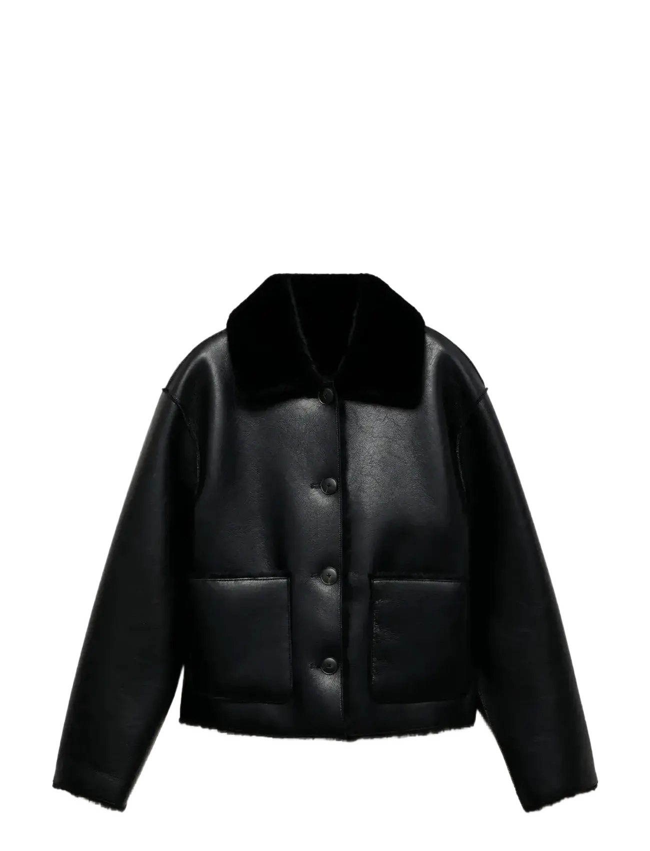 Mango - Double-sided leather-effect jacket with pockets - yttertøy - black - 3