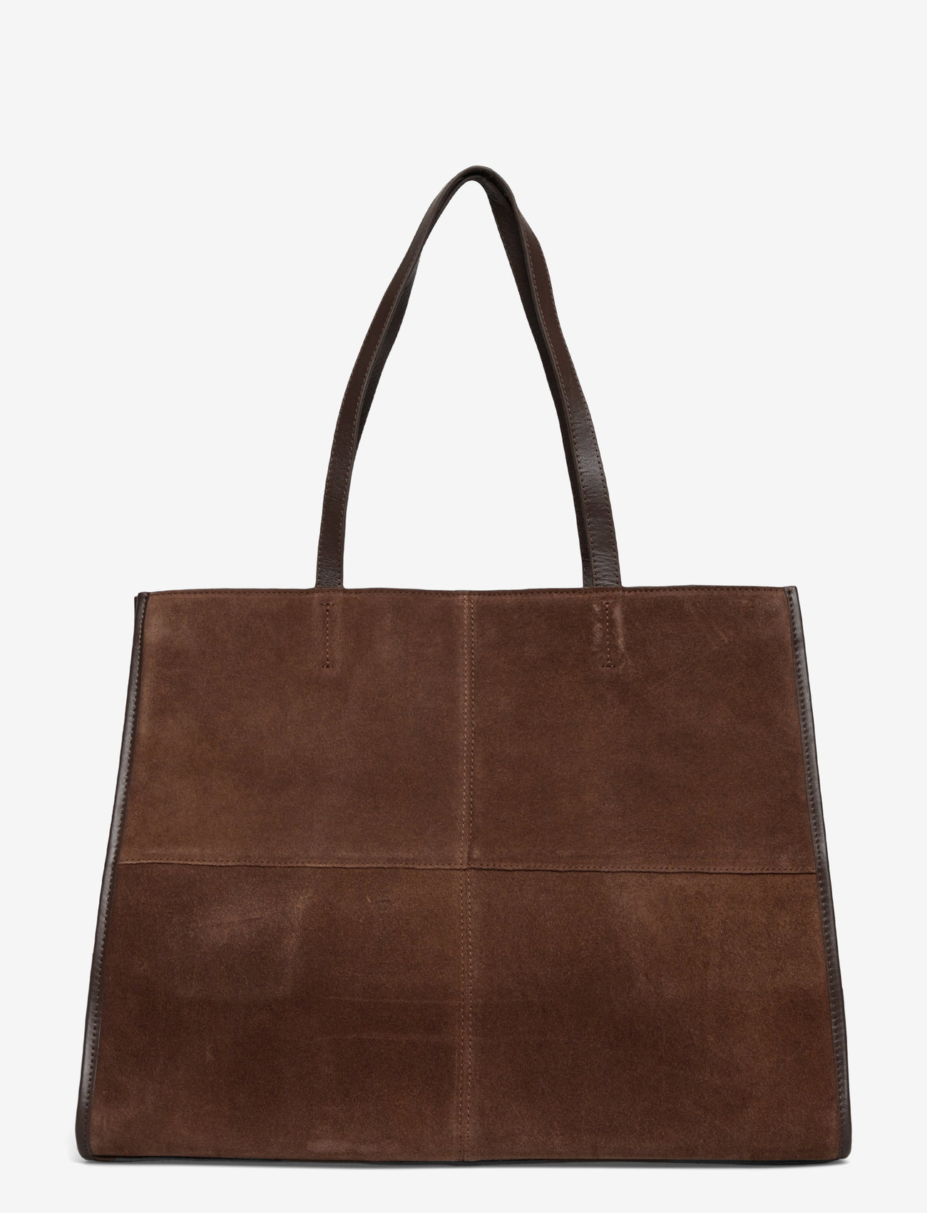Mango - Leather shopper bag with stitching - dark brown - 0
