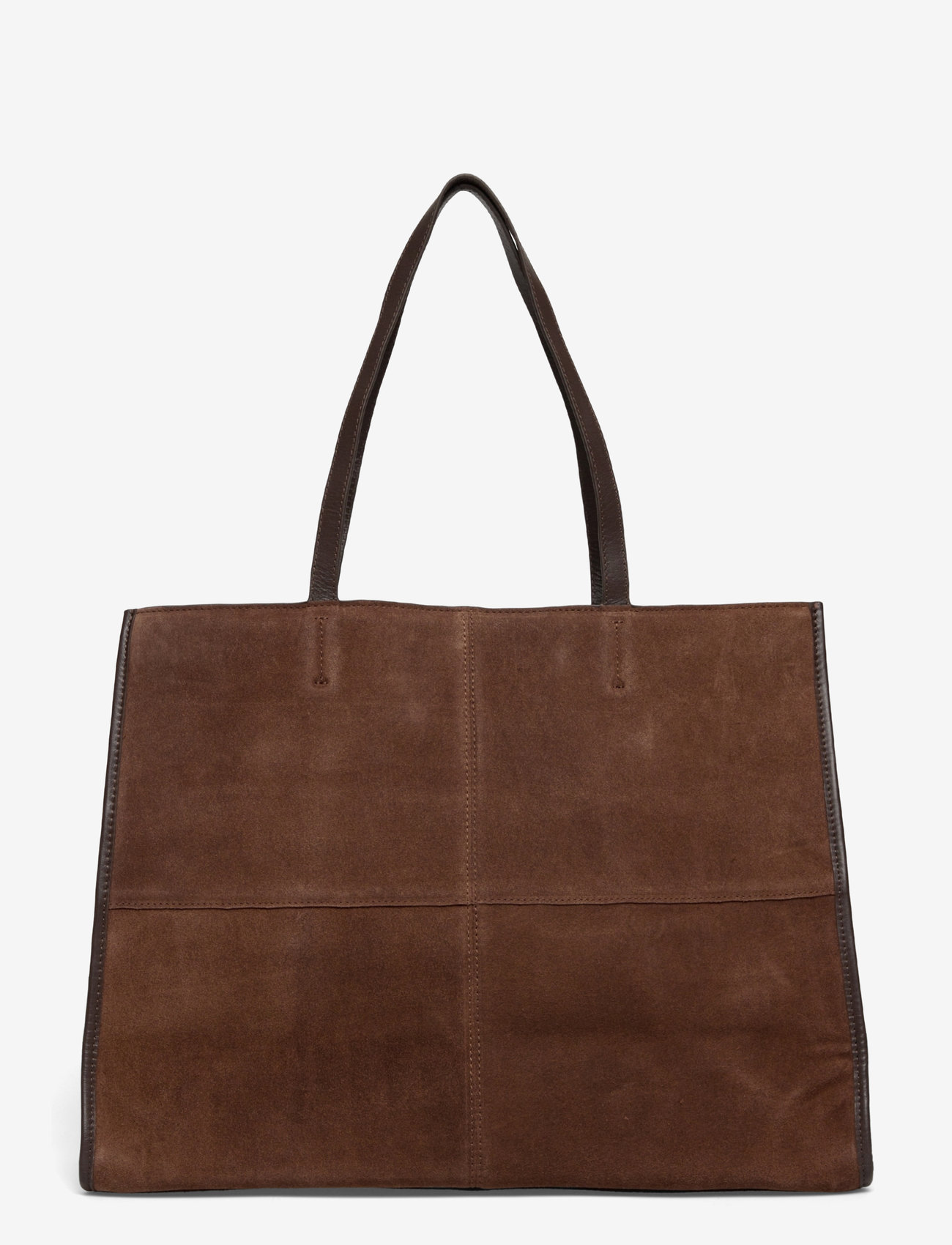 Mango - Leather shopper bag with stitching - dark brown - 1