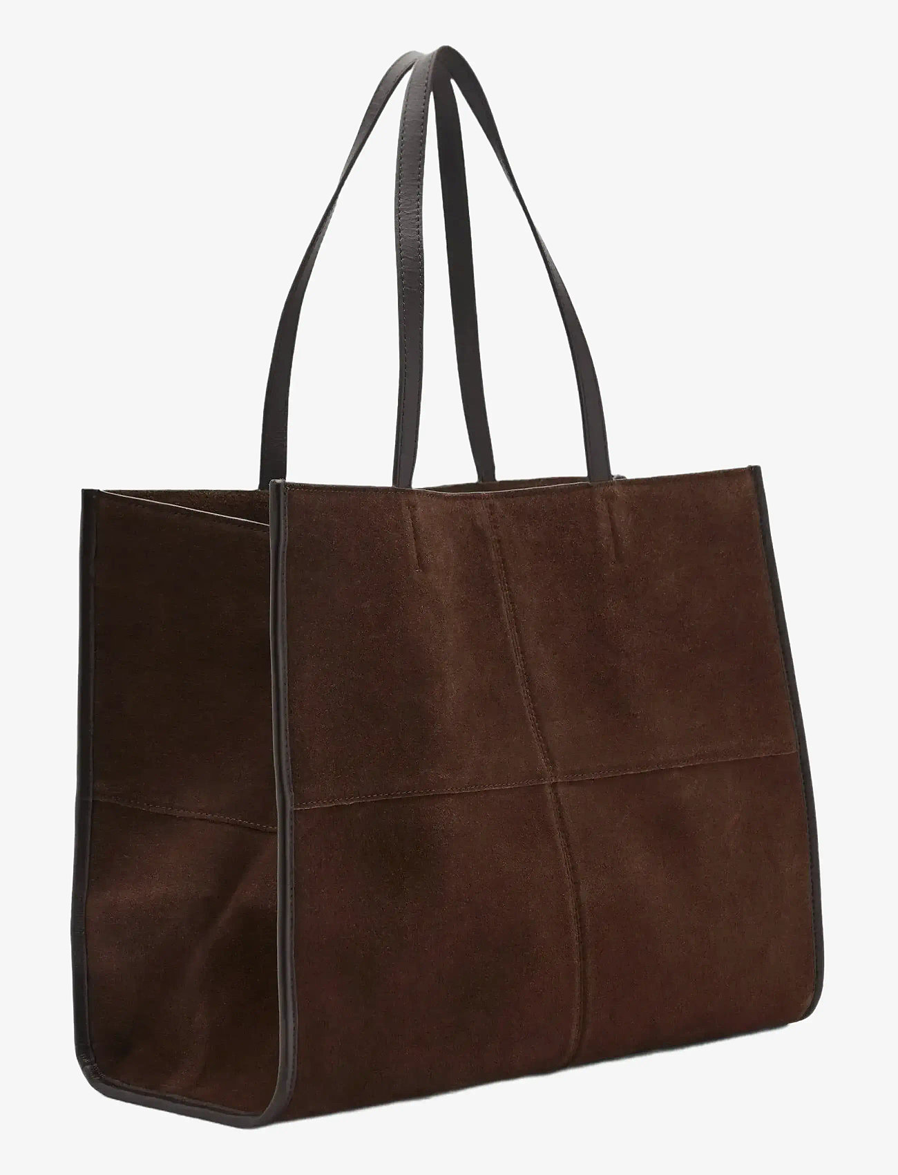 Mango - Leather shopper bag with stitching - dark brown - 3
