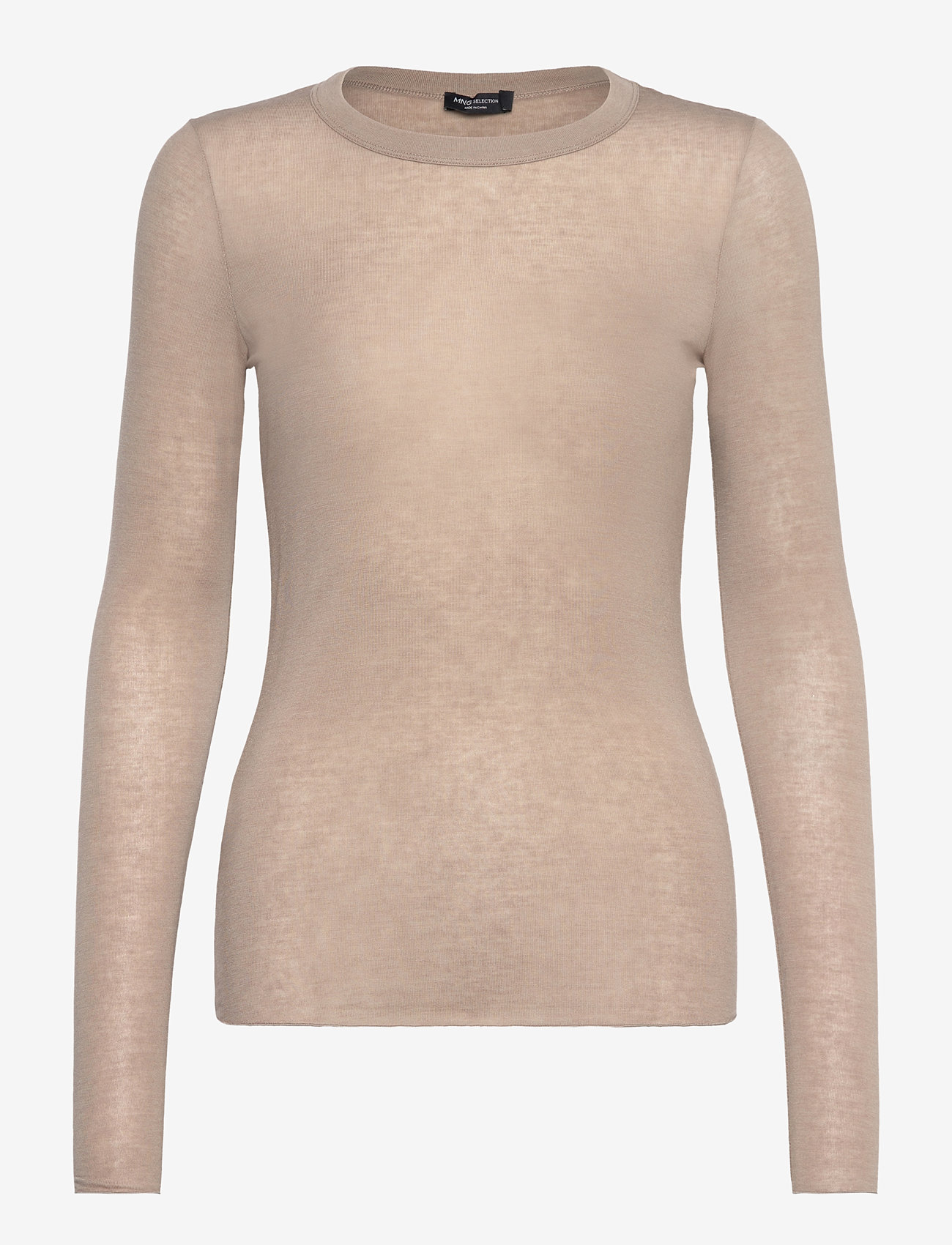 Mango - Long-sleeved wool-blend t-shirt - långärmade toppar - lt pastel brown - 1