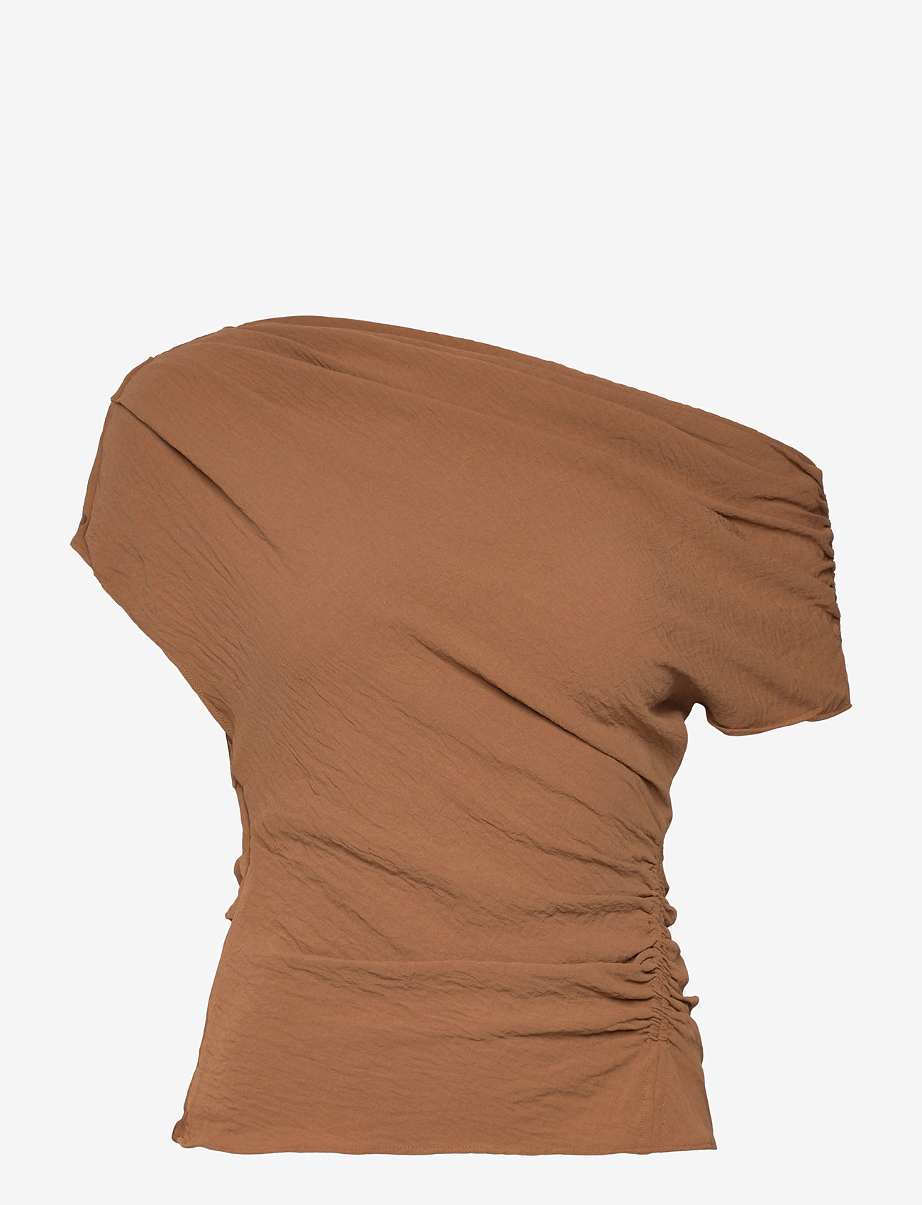 Mango - Asymmetric ruched top - dark brown - 0