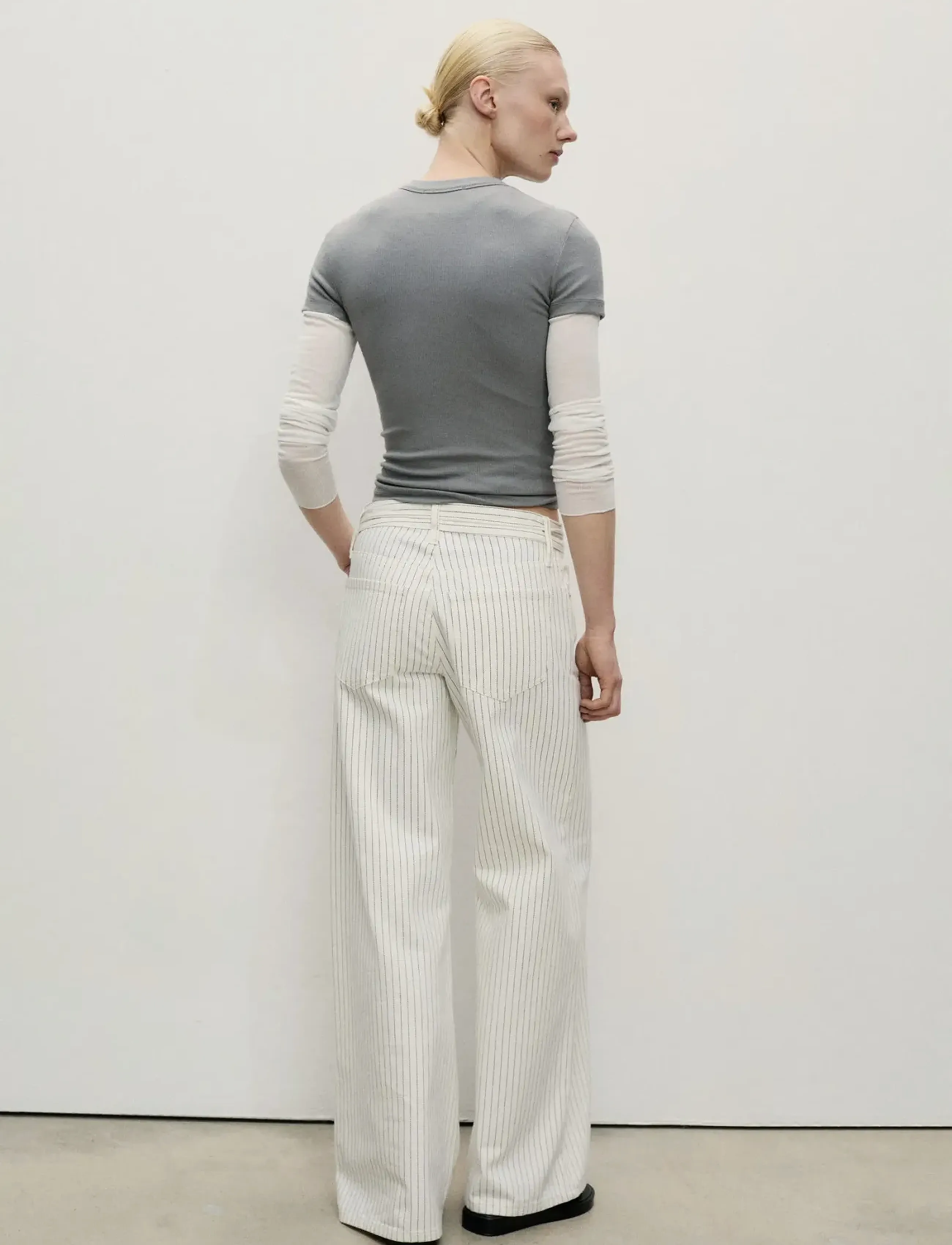 Mango - Wide leg jeans with stripes and belt - natural white - 3