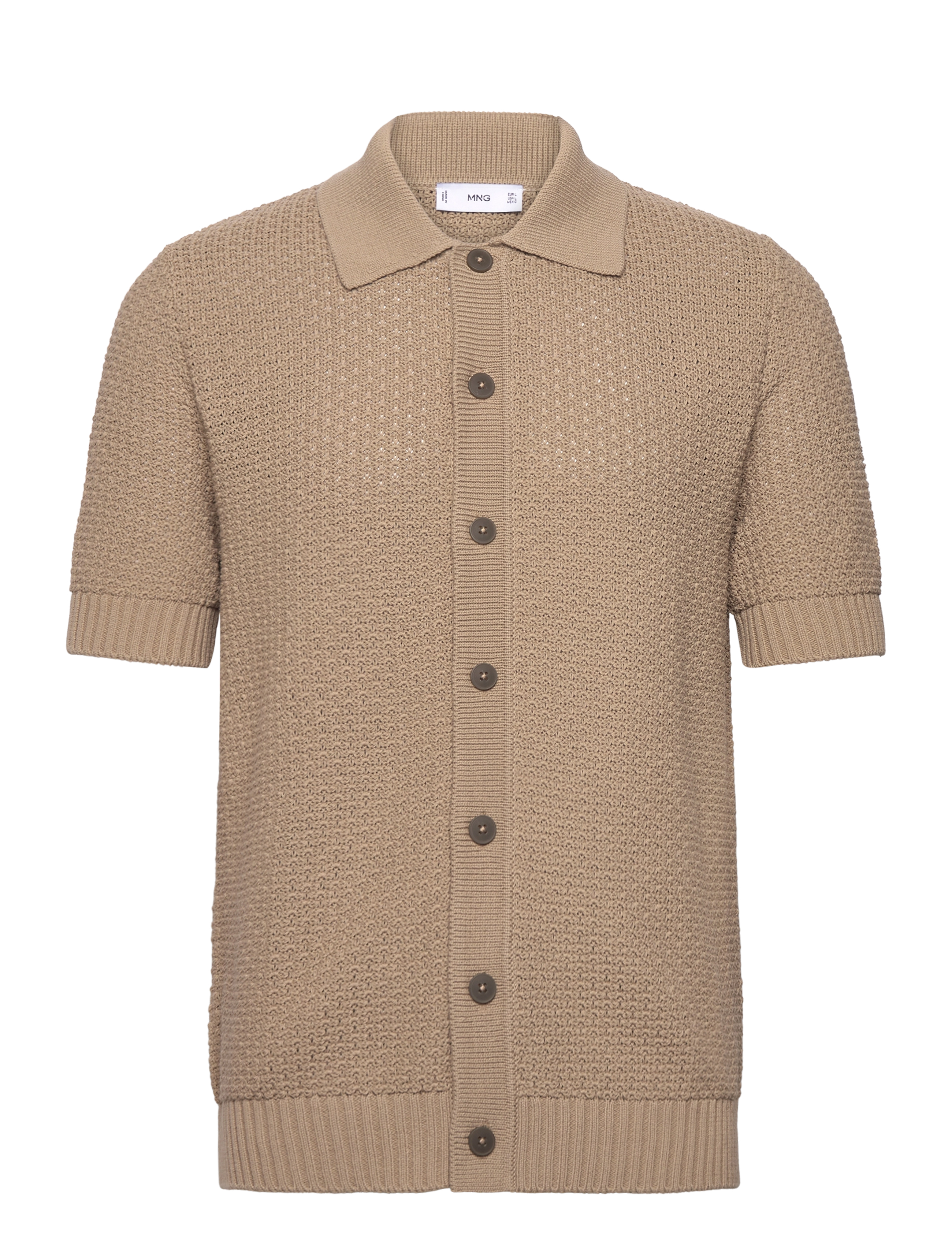 Mango Cotton Knit Shirt, L, Shirts, Beige - Short-sleeved Kinder