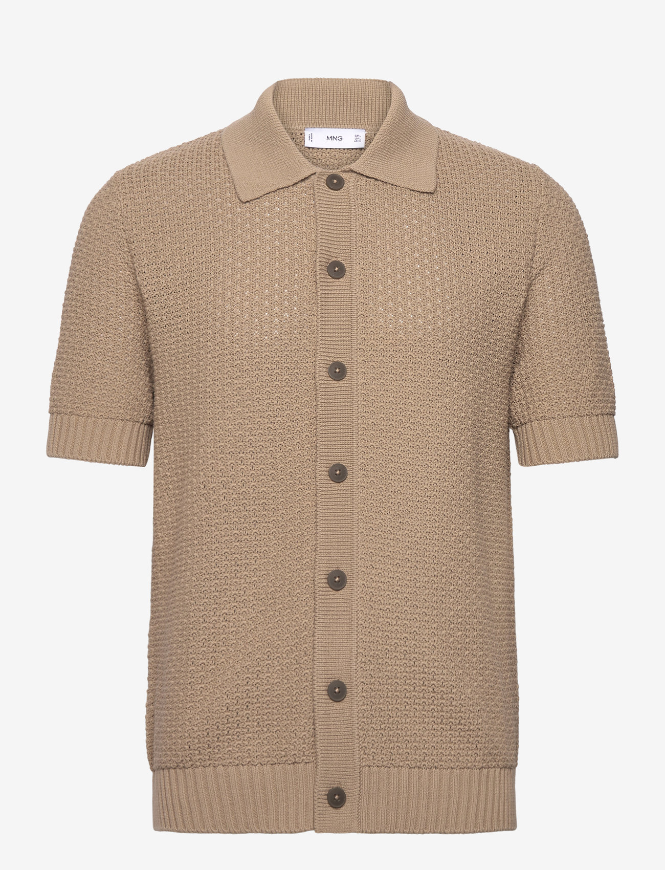 Mango - Cotton knit shirt - short-sleeved shirts - light beige - 0