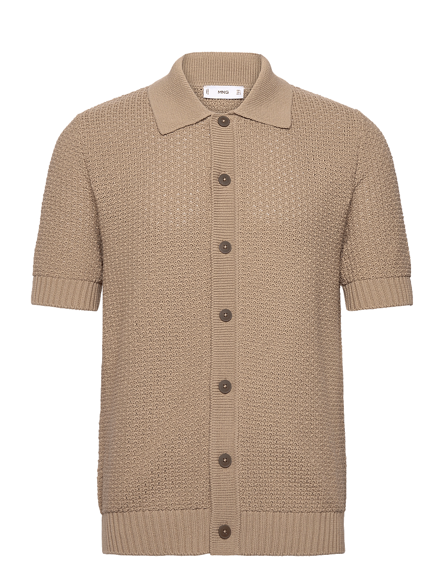 Mango - Cotton knit shirt - kortärmade skjortor - light beige - 0