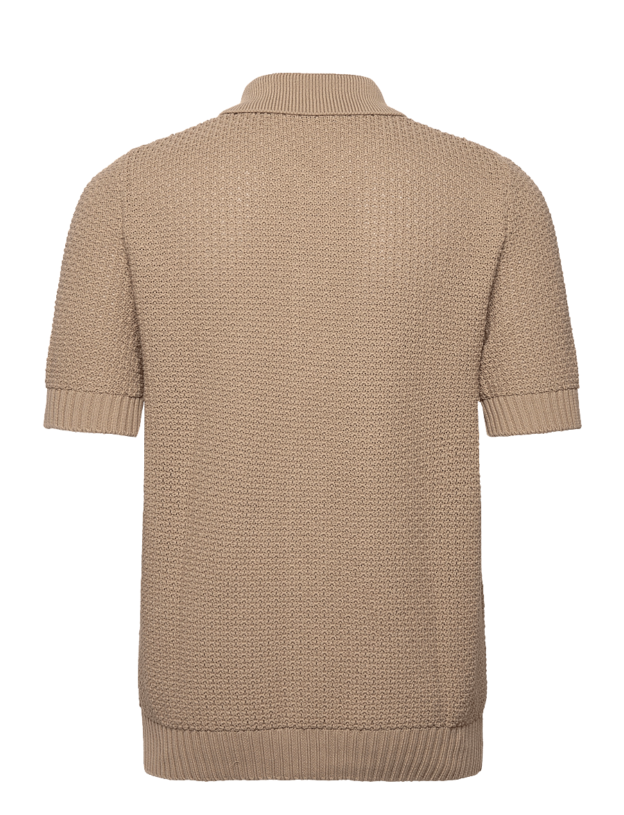 Mango - Cotton knit shirt - kortärmade skjortor - light beige - 1
