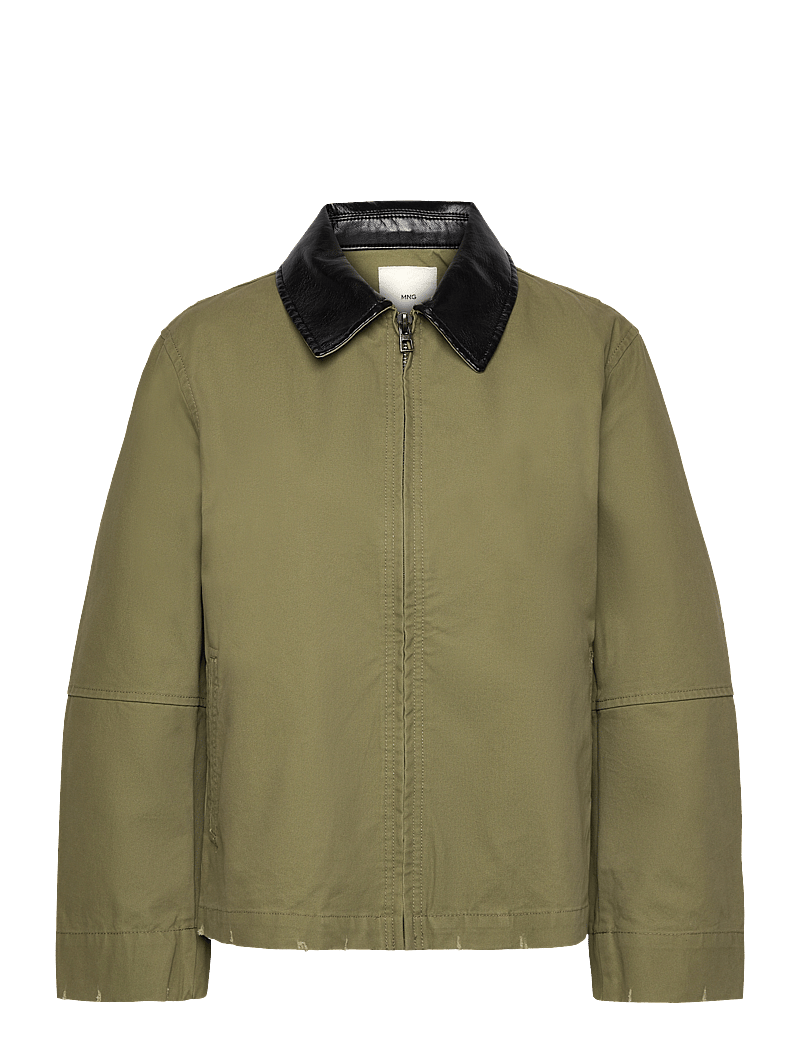 Mango - Cotton jacket with contrasting collar - herbstjacken - beige - khaki - 0