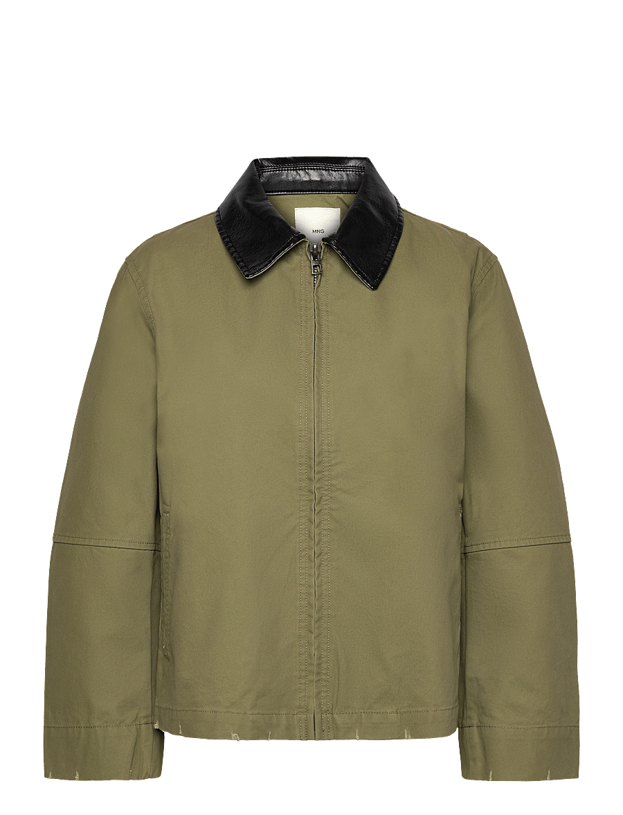 Mango - Cotton jacket with contrasting collar - overshirts - beige - khaki - 0