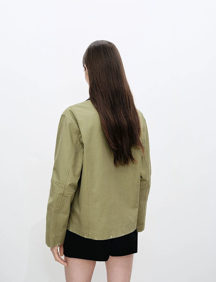 Mango - Cotton jacket with contrasting collar - overshirts - beige - khaki - 2