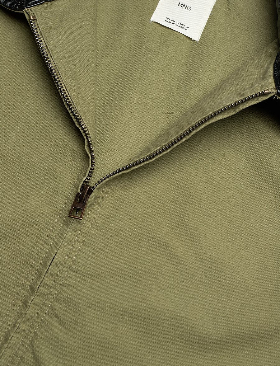 Mango - Cotton jacket with contrasting collar - overshirts - beige - khaki - 3