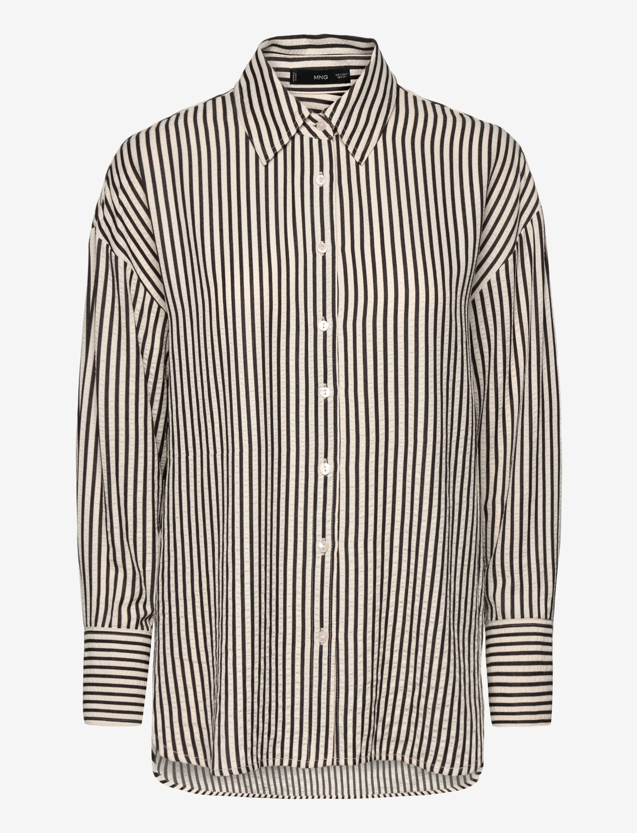 Mango - Striped textured shirt - långärmade skjortor - natural white - 1