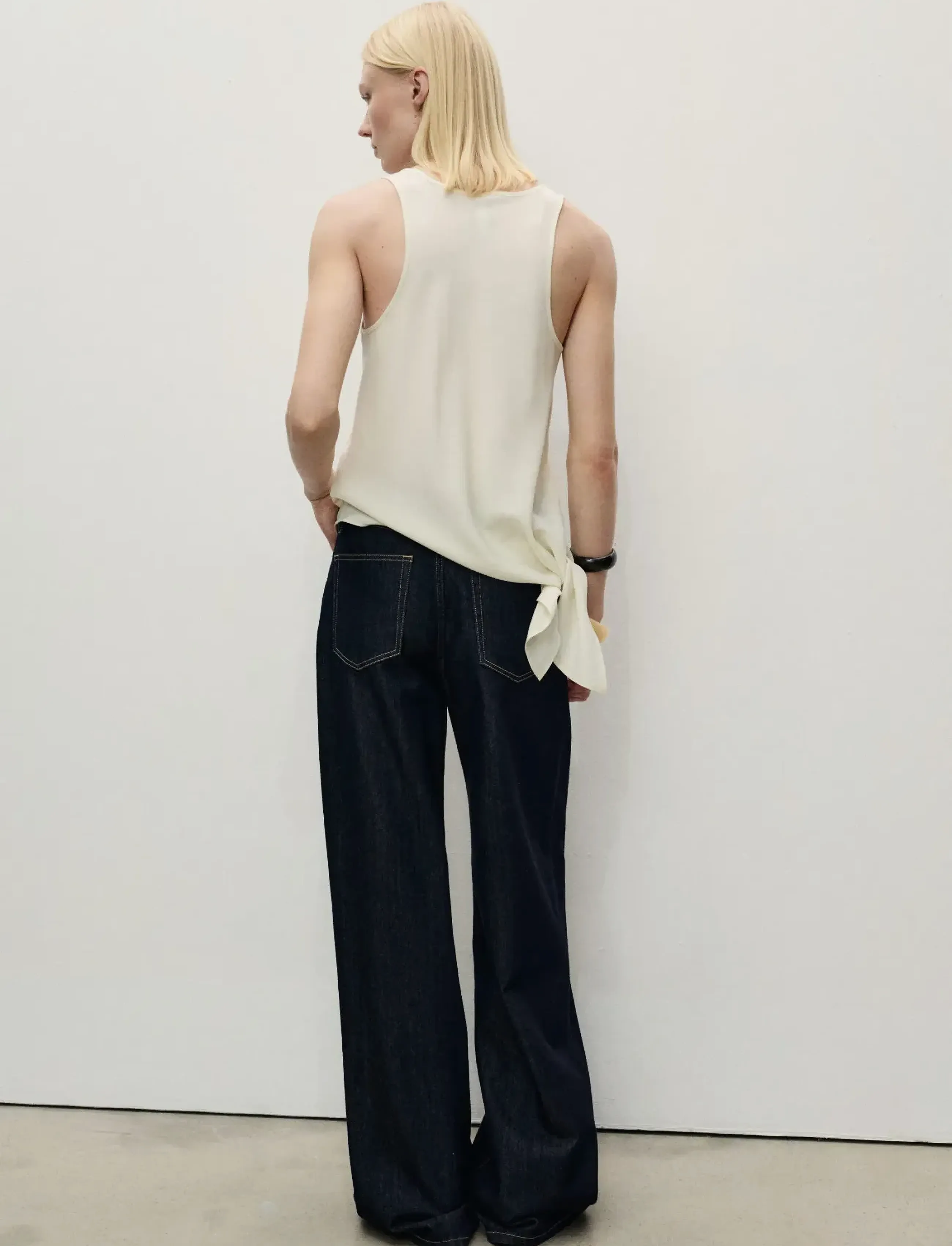 Mango - Wide leg denim trousers with frayed waist - vide jeans - open blue - 3