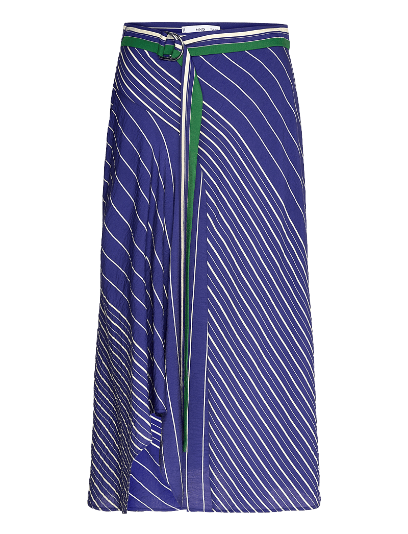 Mango - Striped midi-skirt with belt - midi kjolar - medium blue - 1