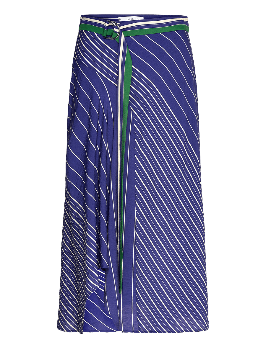 Mango - Striped midi-skirt with belt - midi nederdele - medium blue - 1