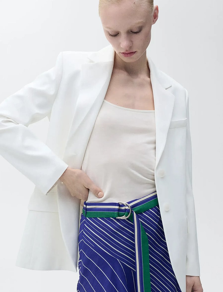 Mango - Striped midi-skirt with belt - midi nederdele - medium blue - 0