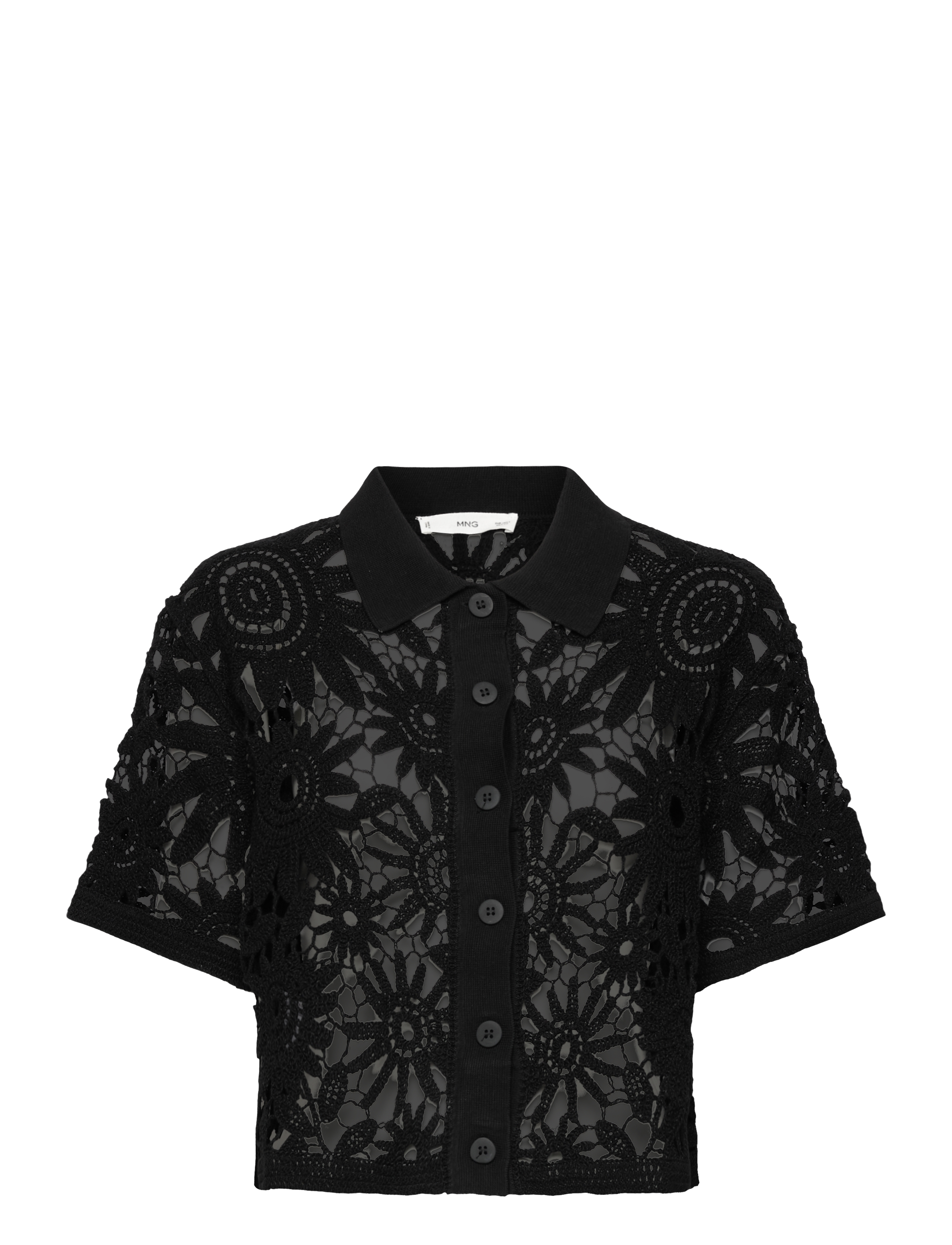 MANGO Kurzärmelig Crochet Cardigan Schwarz - S - Damen