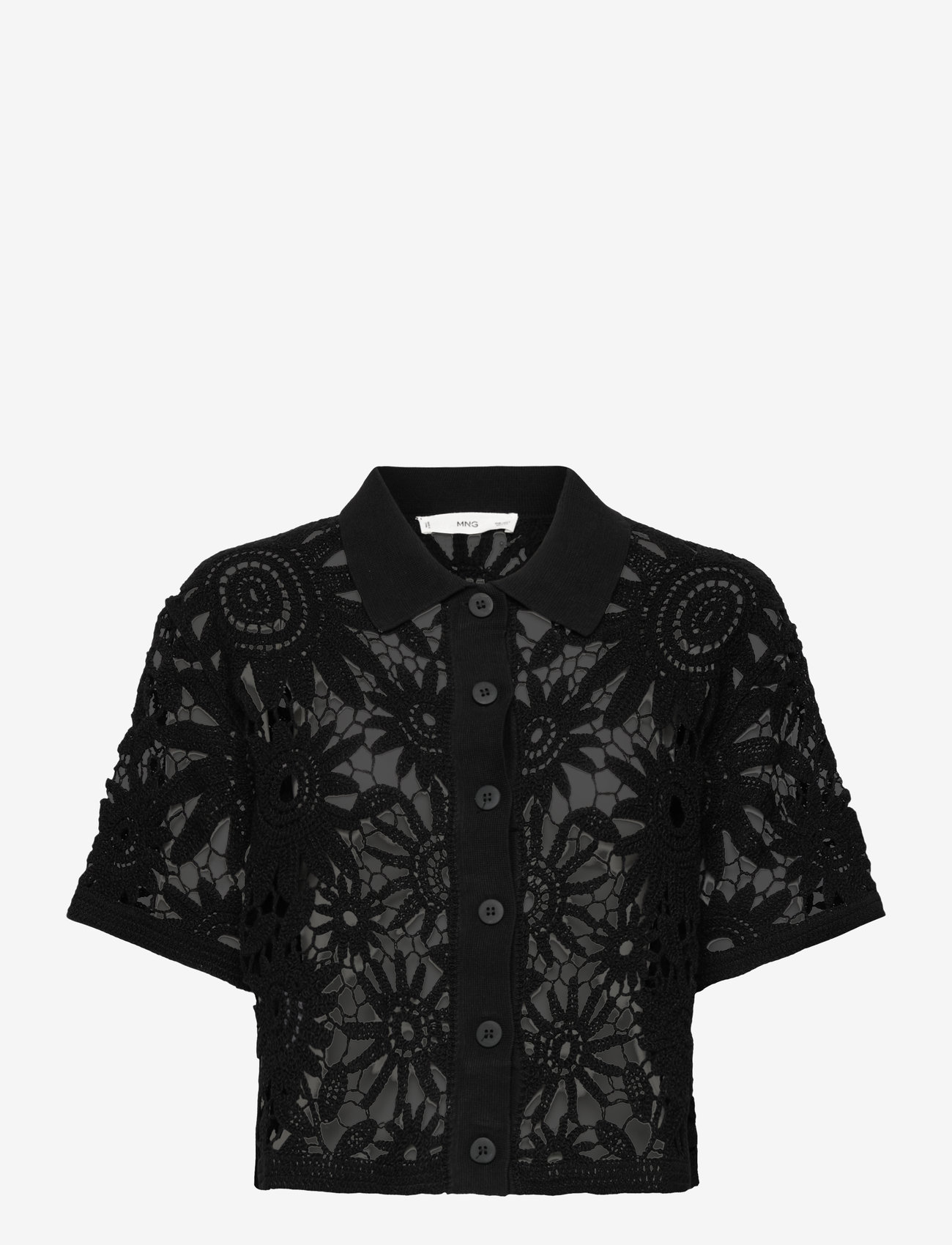 Mango - Short-sleeved crochet cardigan - cardigans - black - 1