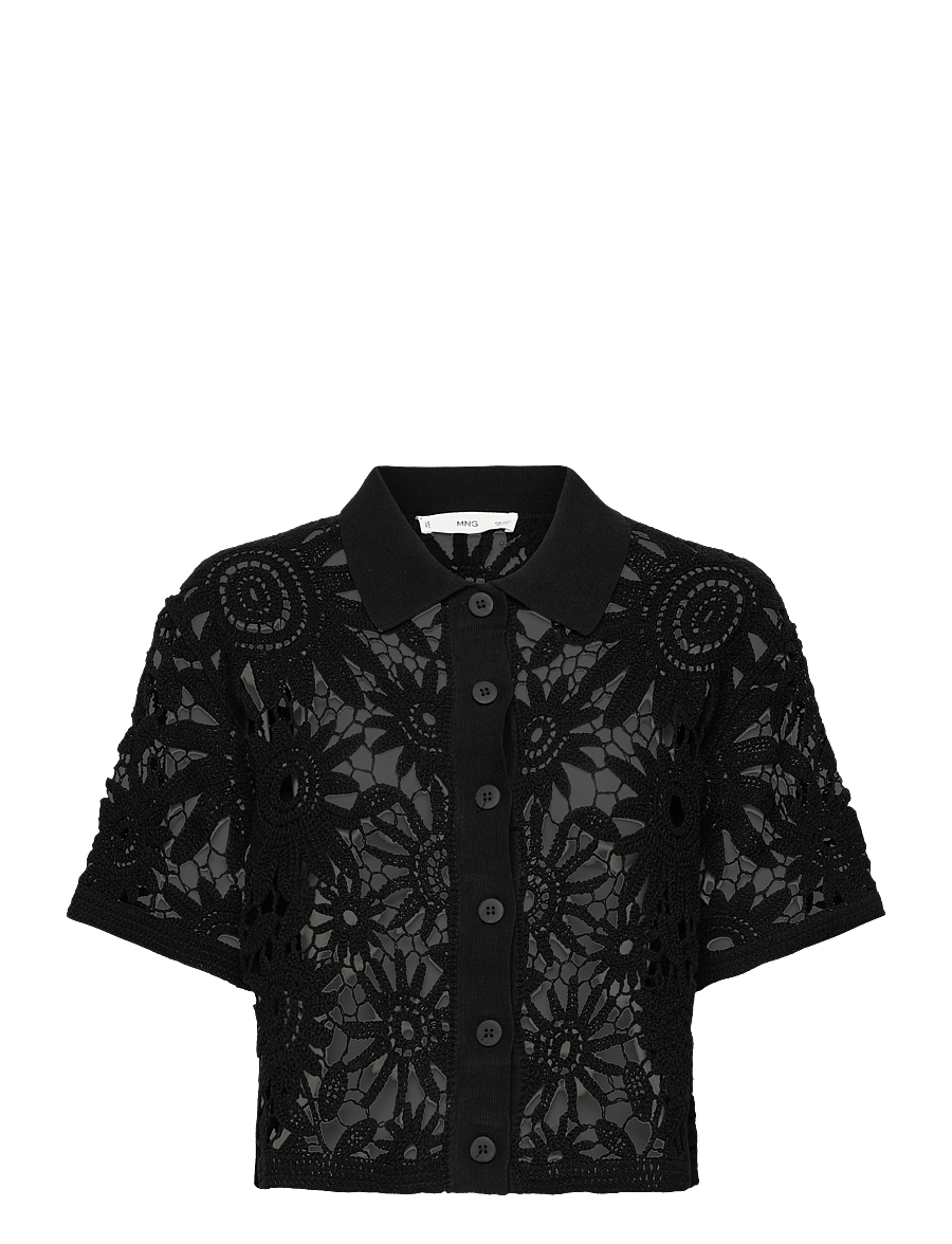 Mango - Short-sleeved crochet cardigan - cardigans - black - 1