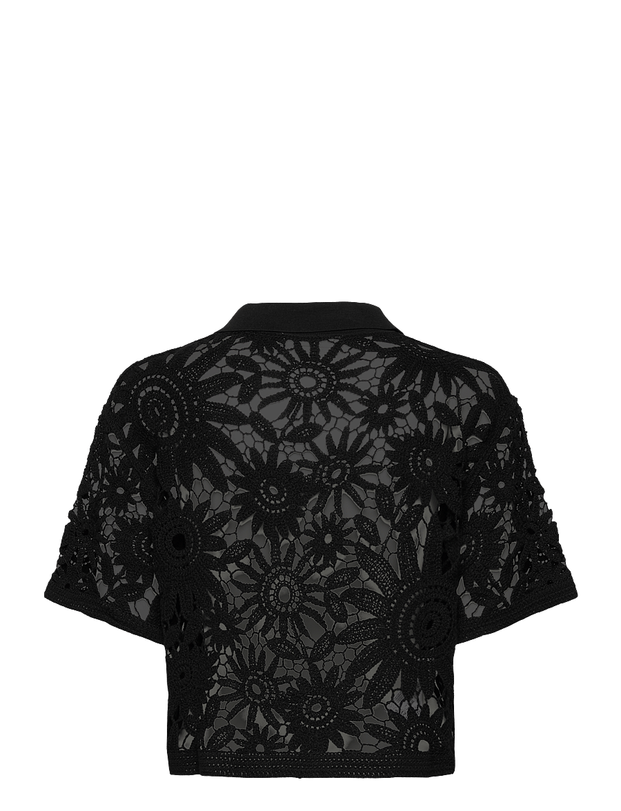 Mango - Short-sleeved crochet cardigan - cardigans - black - 2
