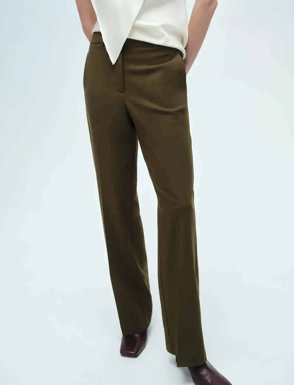 Mango - Straight mid-rise trousers - bukser med lige ben - beige - khaki - 0