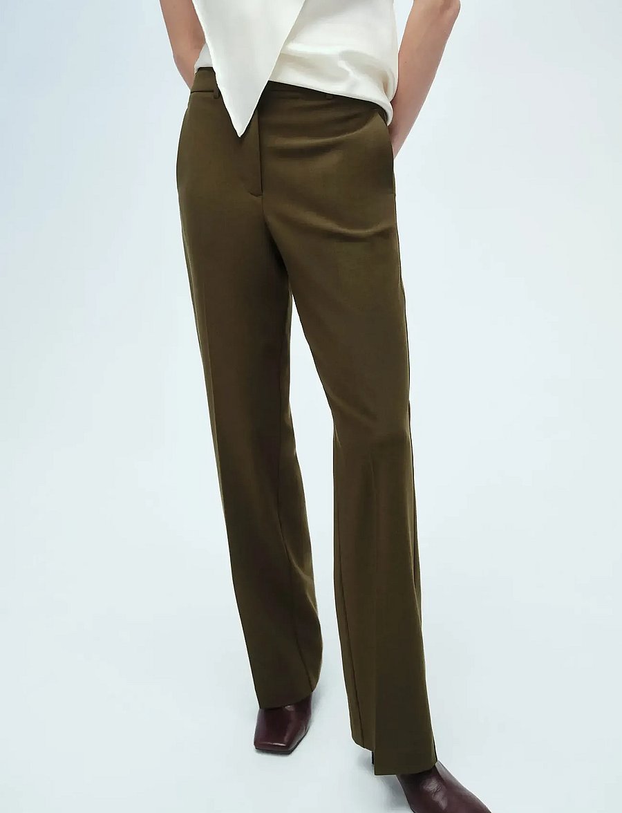 Mango - Straight mid-rise trousers - raka byxor - beige - khaki - 0